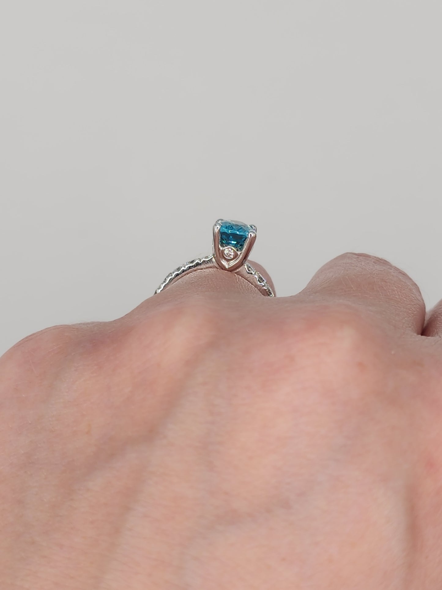 Natural 2.24 ct Blue Zircon and Diamond Ring in 14k White Gold