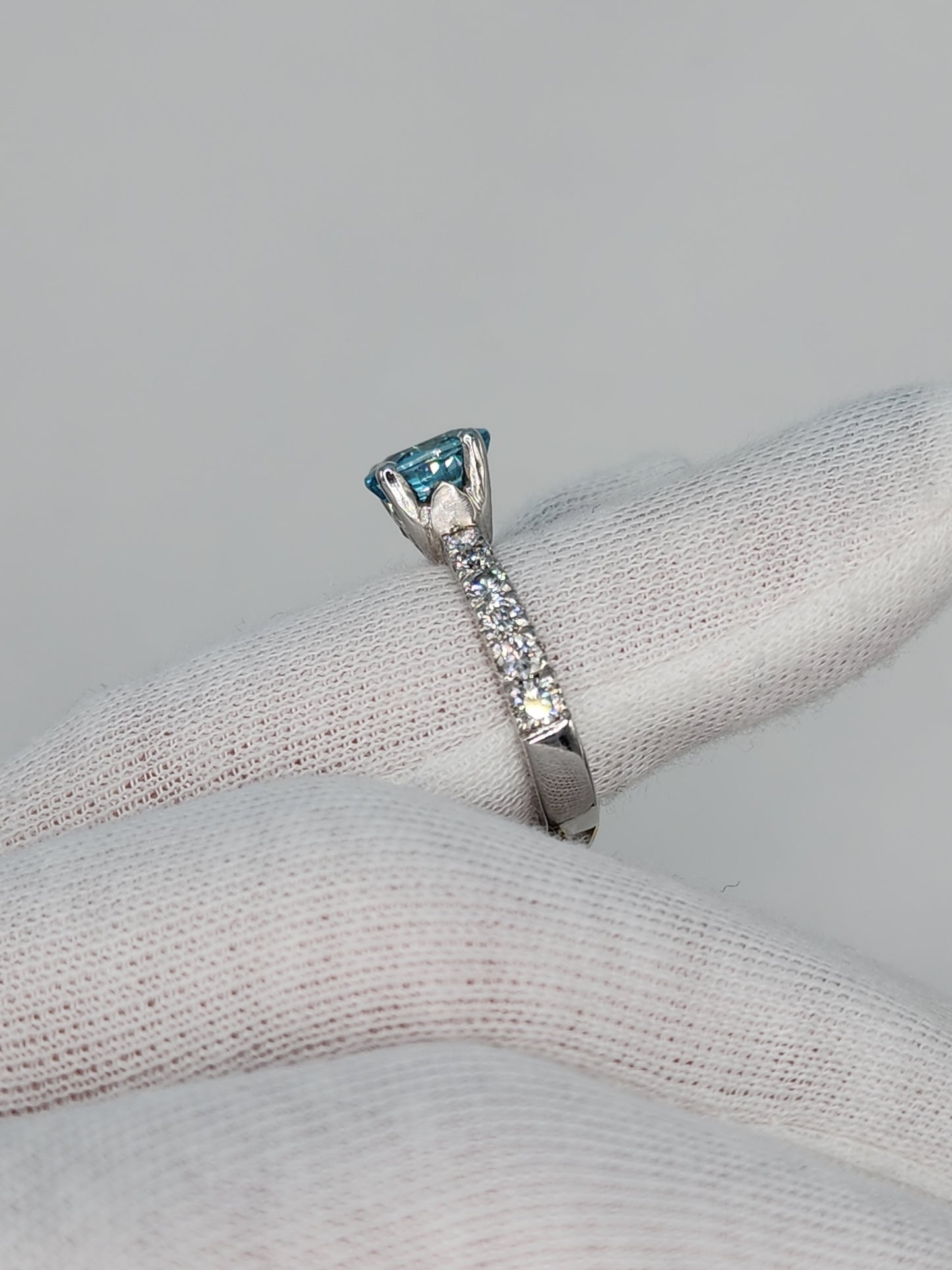 Natural 2.24 ct Blue Zircon and Diamond Ring in 14k White Gold