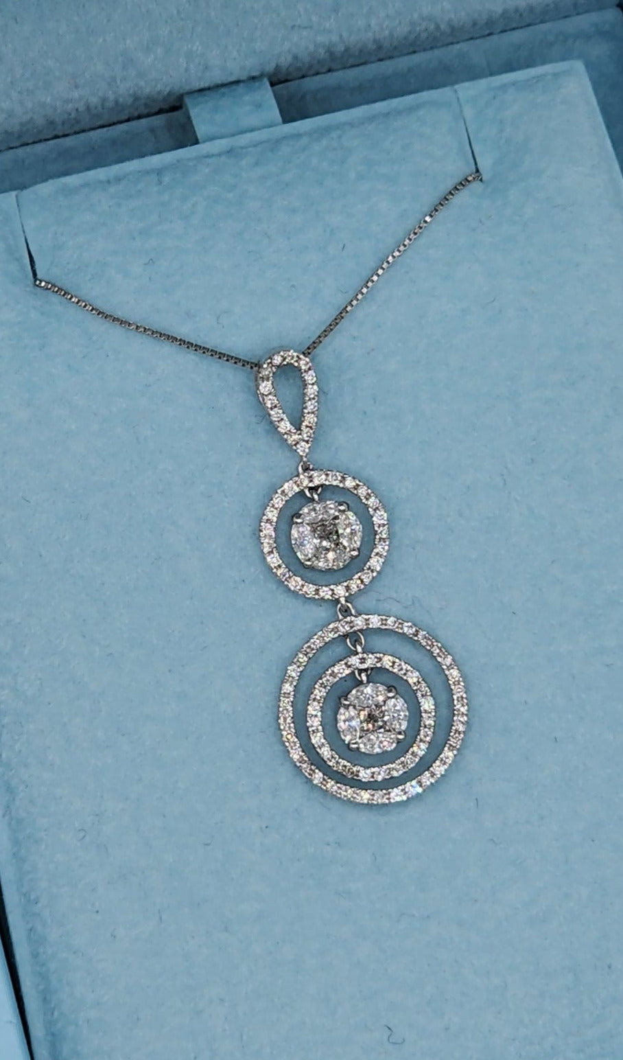 Double Halo Drop Cluster Pendant in 14k White Gold