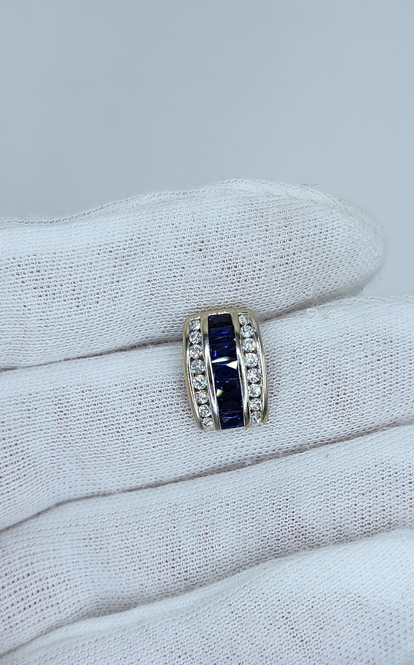 Baguette Cut Sapphire and Double Row Diamond Pendant in 18k White Gold