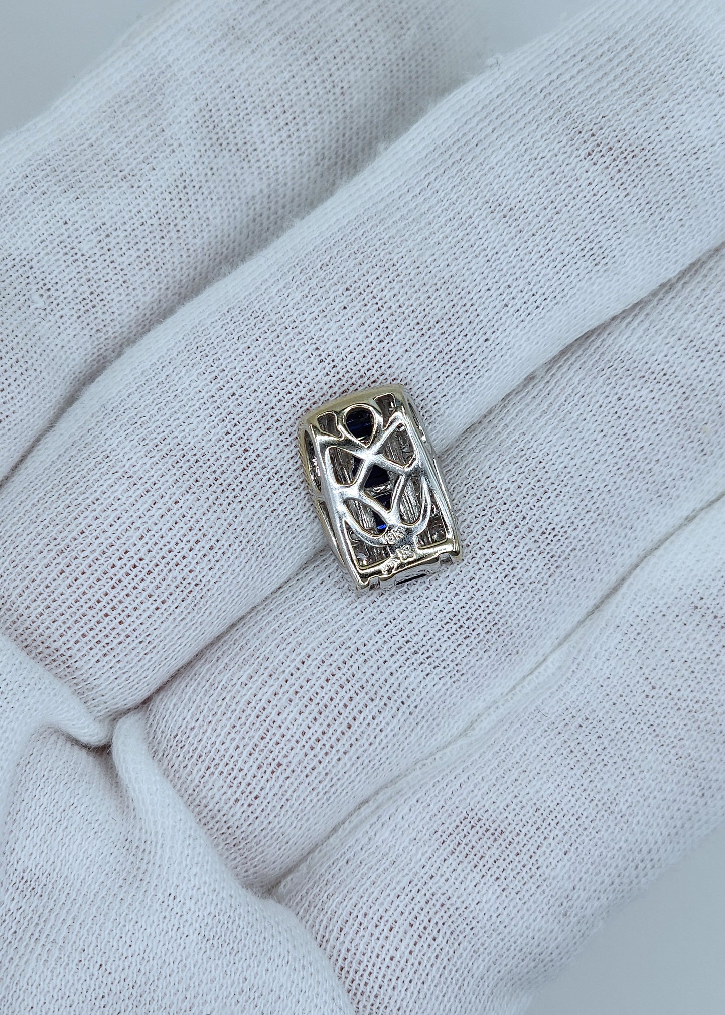 Baguette Cut Sapphire and Double Row Diamond Pendant in 18k White Gold