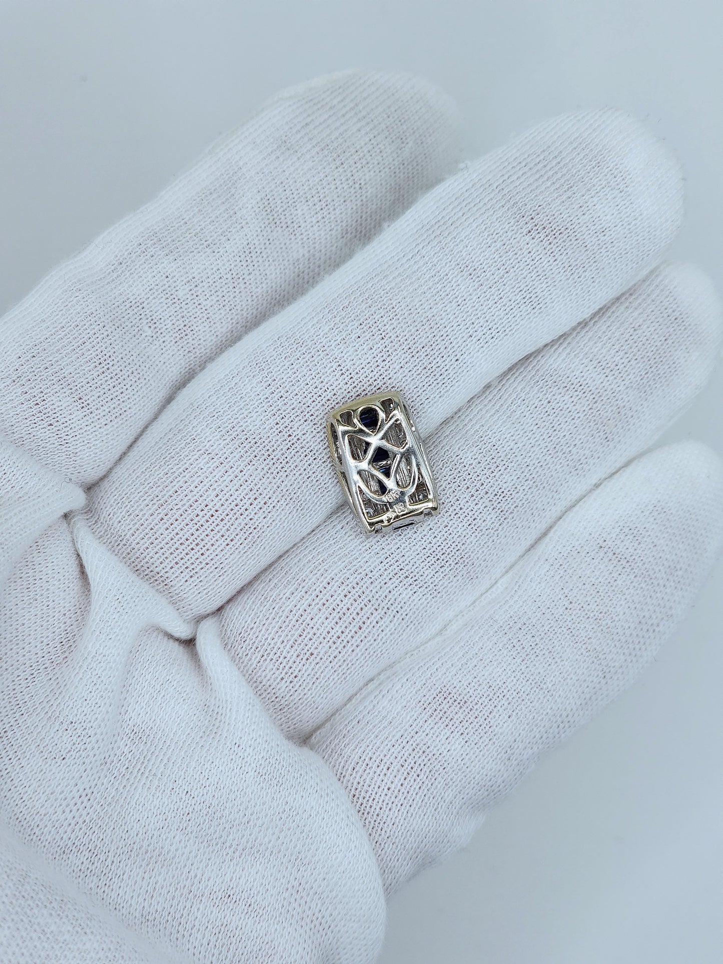 Baguette Cut Sapphire and Double Row Diamond Pendant in 18k White Gold