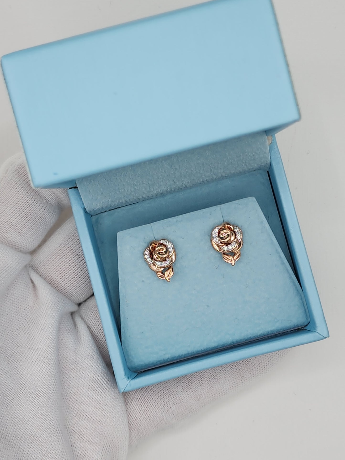 Enchanted Disney Belle Diamond Rose Stud Earrings in 10K Rose Gold