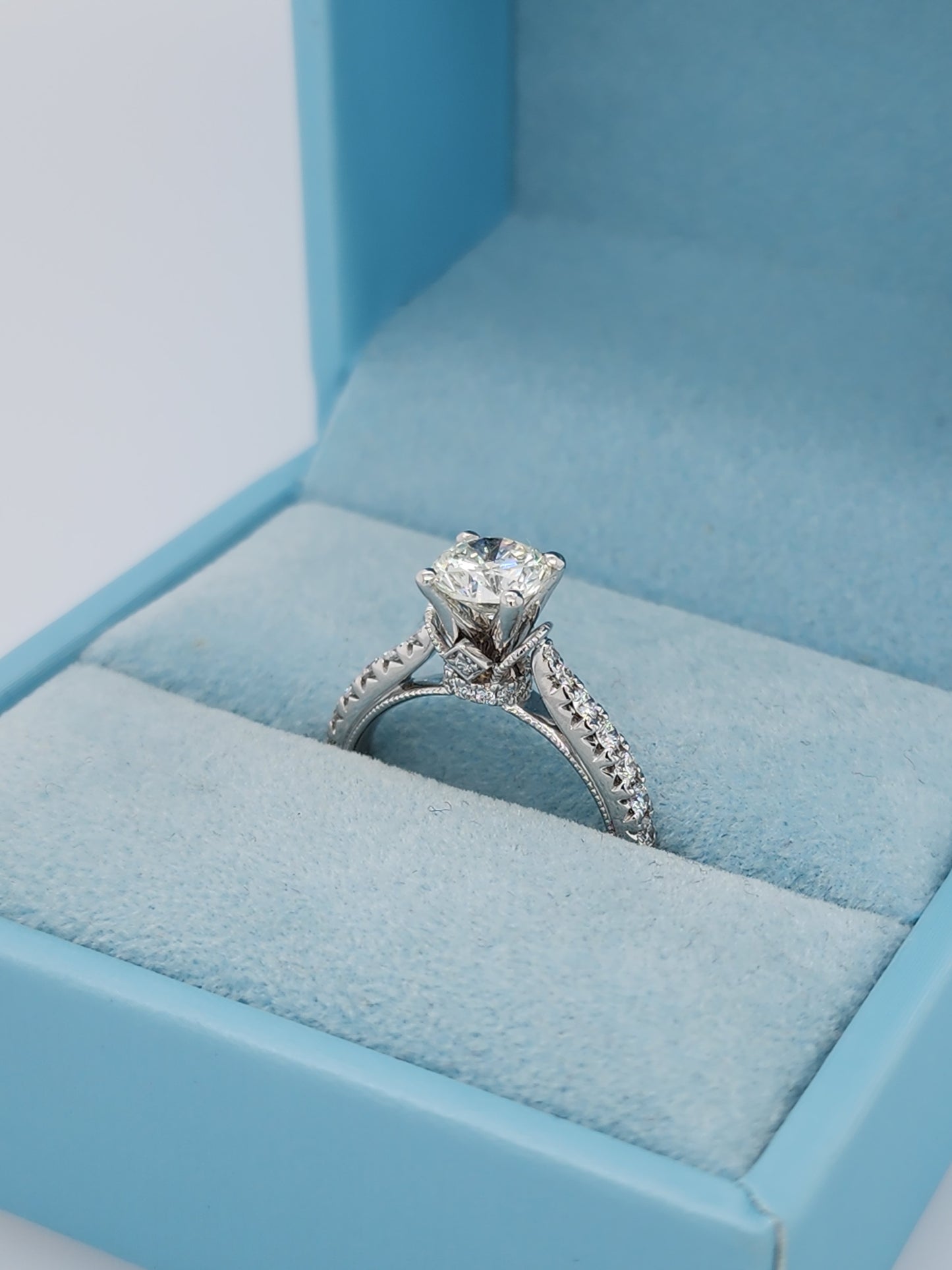 1.06 ct Round Natural Diamond in 14k White Gold Natalie K. Designer Setting Engagement Ring