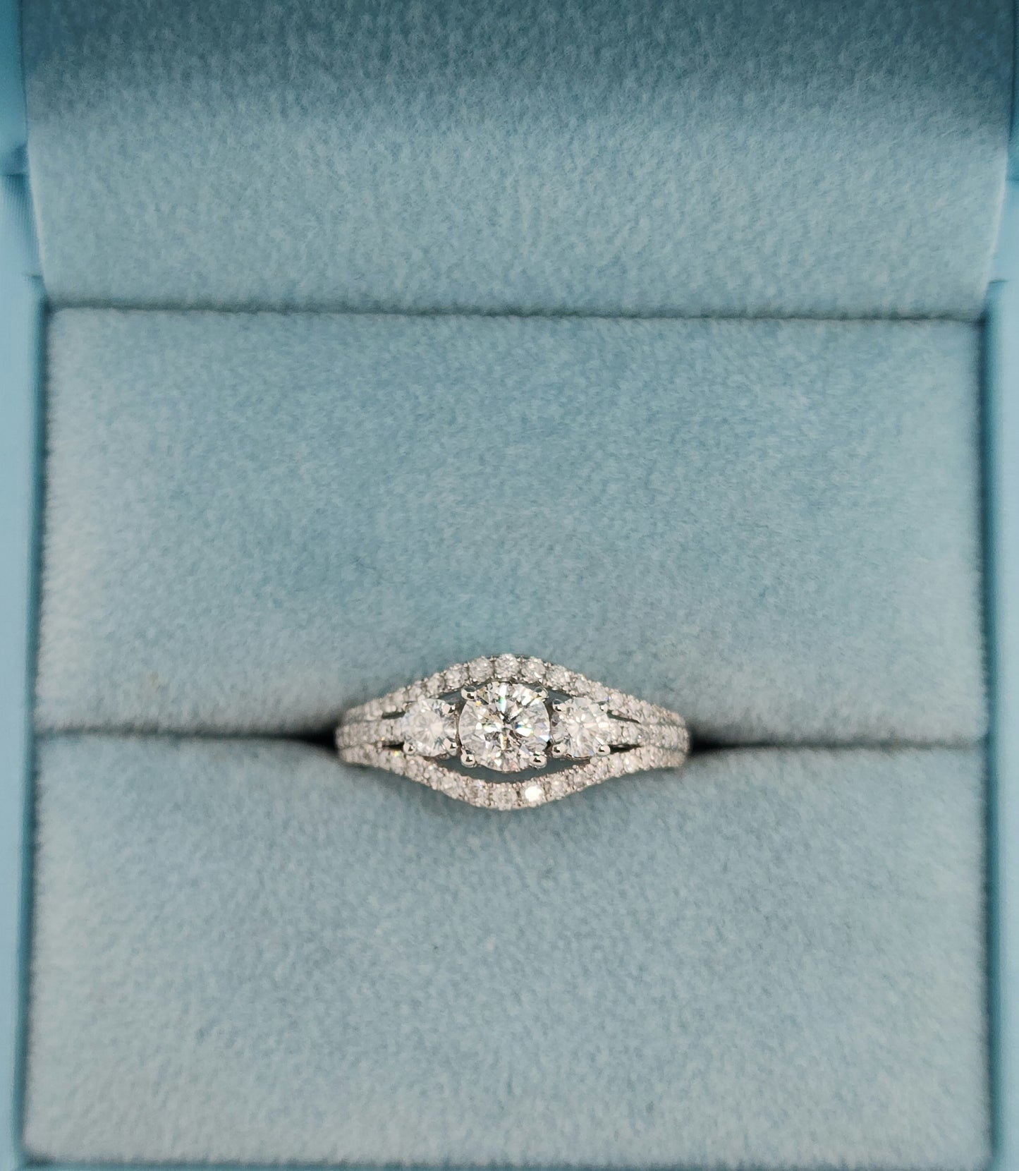 Three Stone Past, Present and Future Design Diamond Split Shank Ring in 14k White Gold