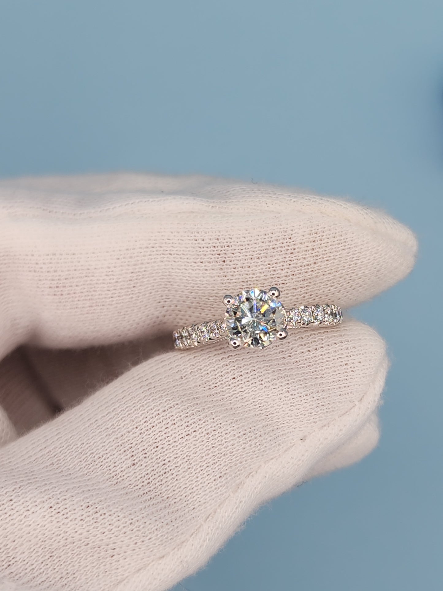 1.06 ct Round Natural Diamond in 14k White Gold Natalie K. Designer Setting Engagement Ring