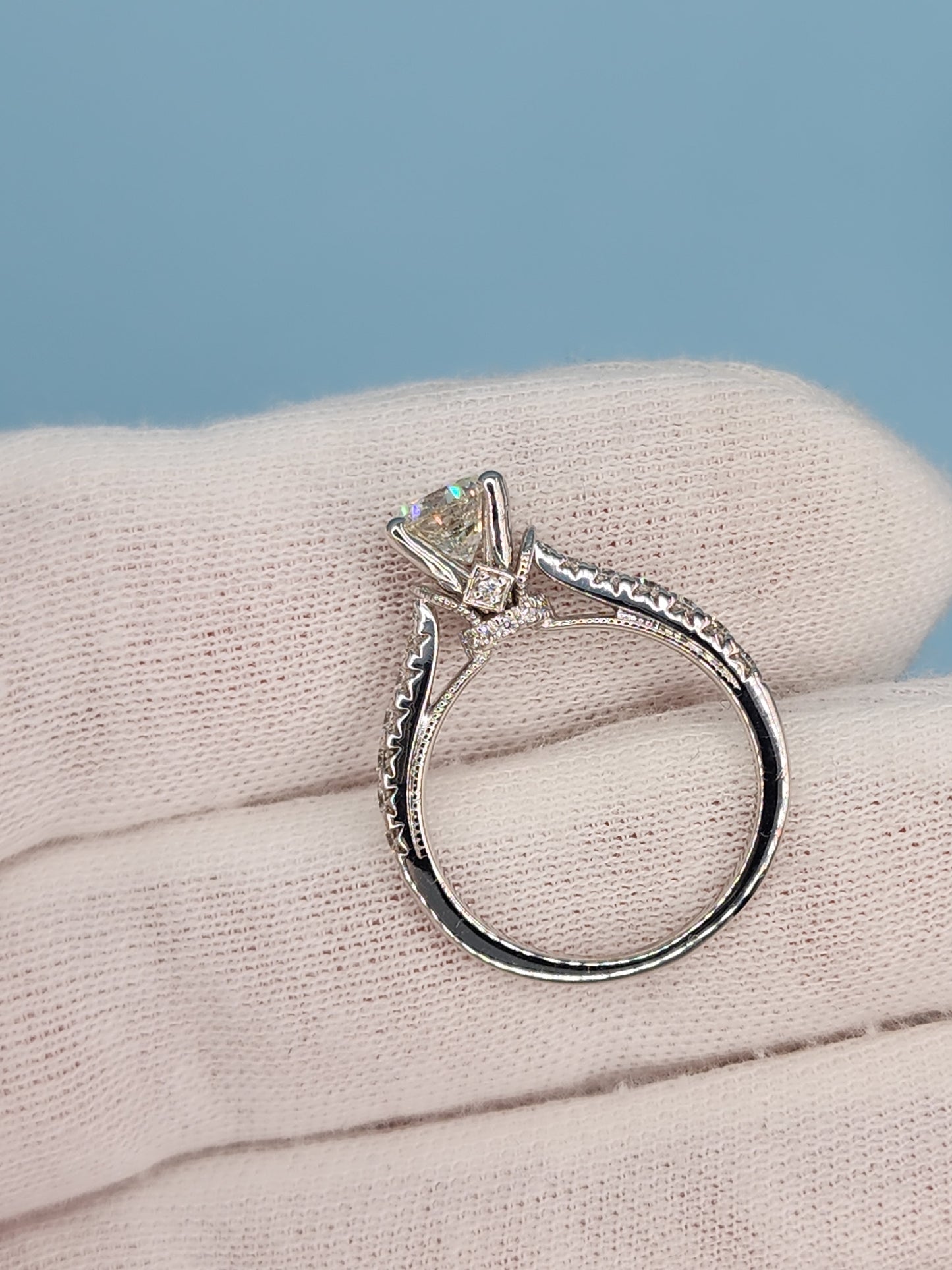 1.06 ct Round Natural Diamond in 14k White Gold Natalie K. Designer Setting Engagement Ring