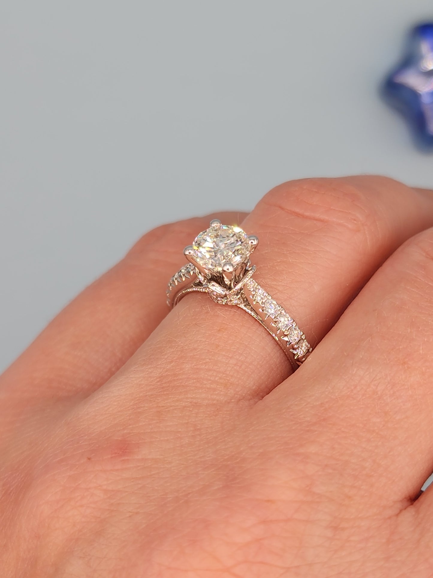 1.06 ct Round Natural Diamond in 14k White Gold Natalie K. Designer Setting Engagement Ring