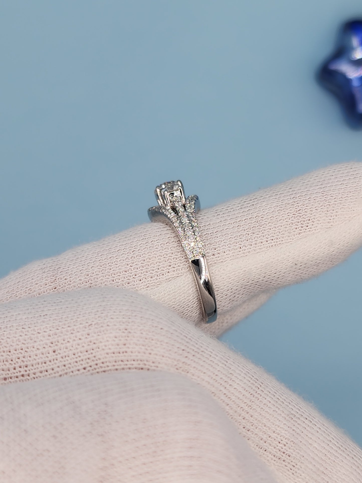 Three Stone Past, Present and Future Design Diamond Split Shank Ring in 14k White Gold