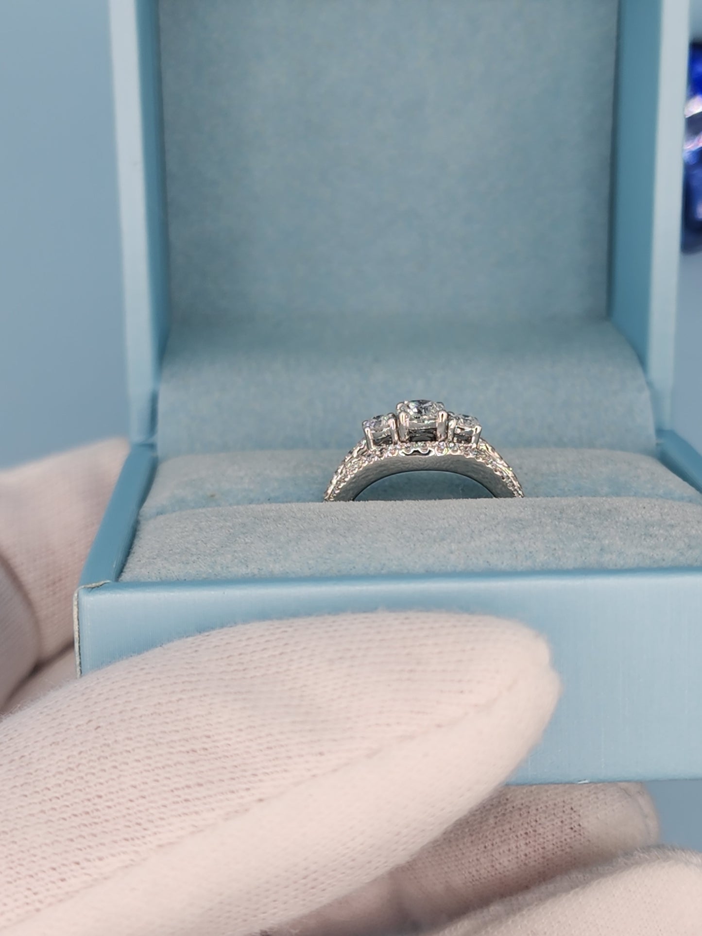 Three Stone Past, Present and Future Design Diamond Split Shank Ring in 14k White Gold