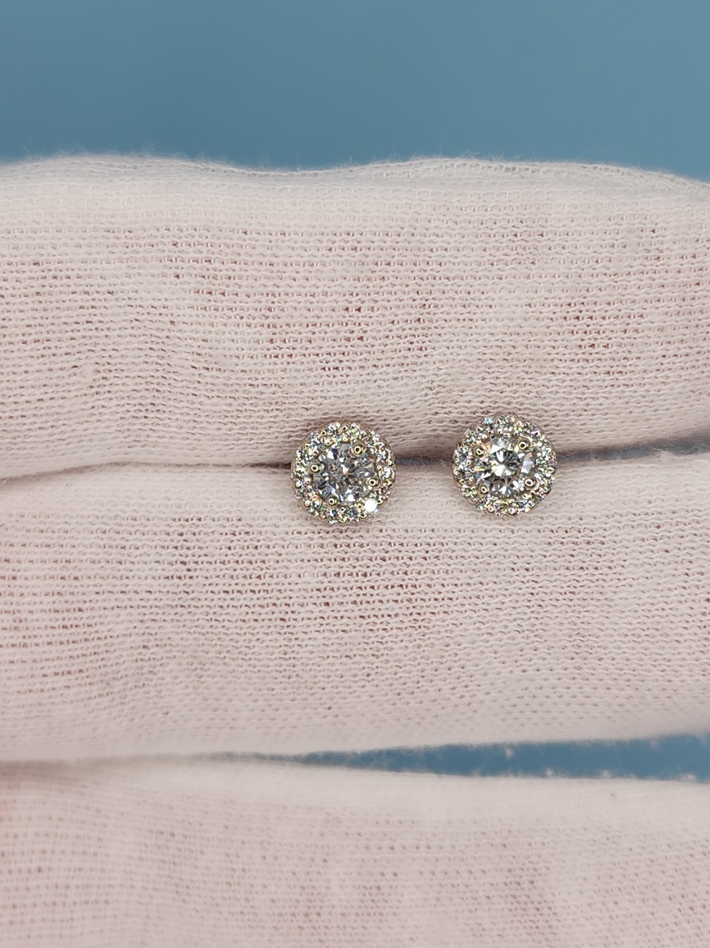 Classic Halo Design Diamond Stud Earrings in 14k White Gold