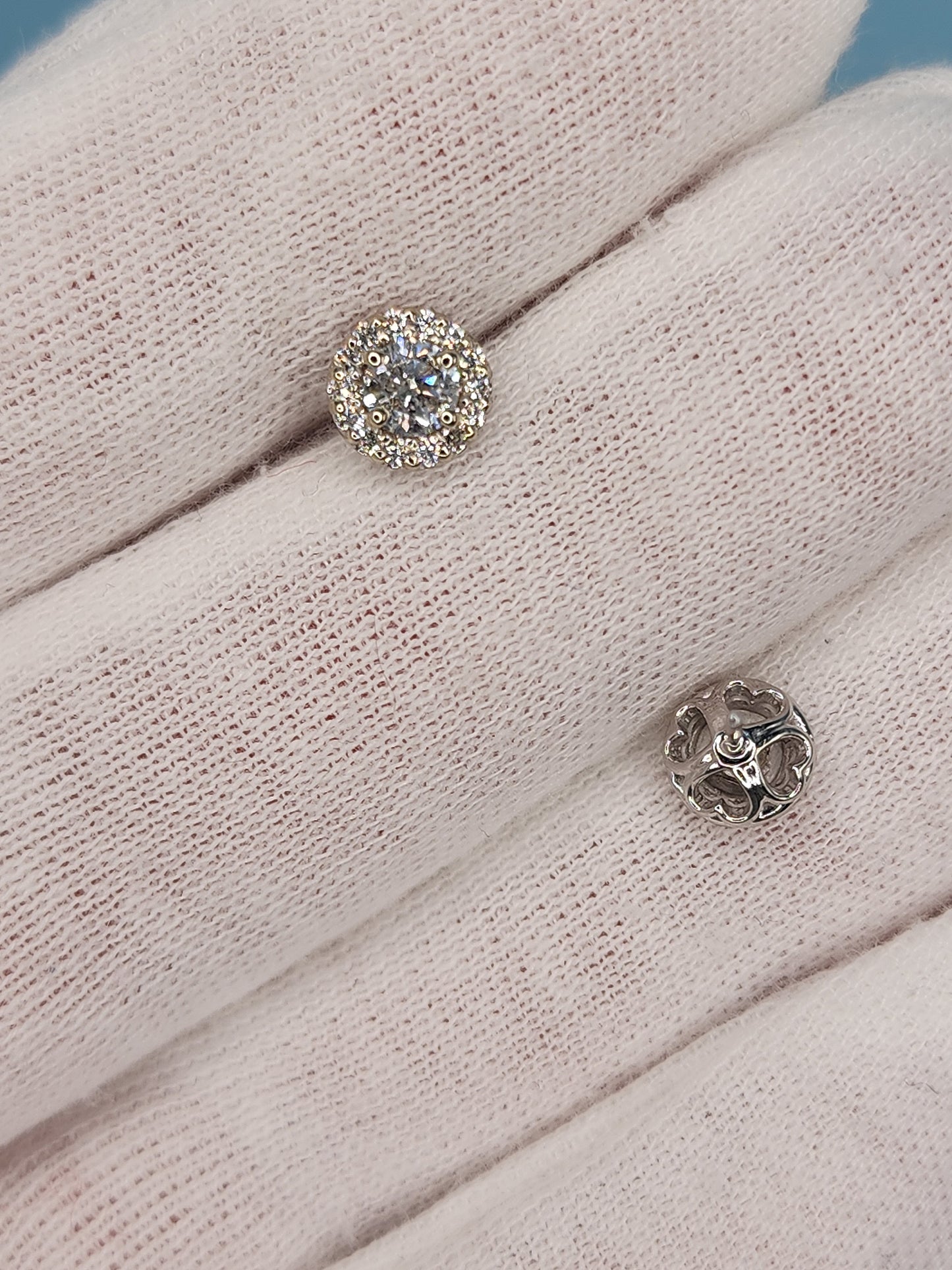 Classic Halo Design Diamond Stud Earrings in 14k White Gold