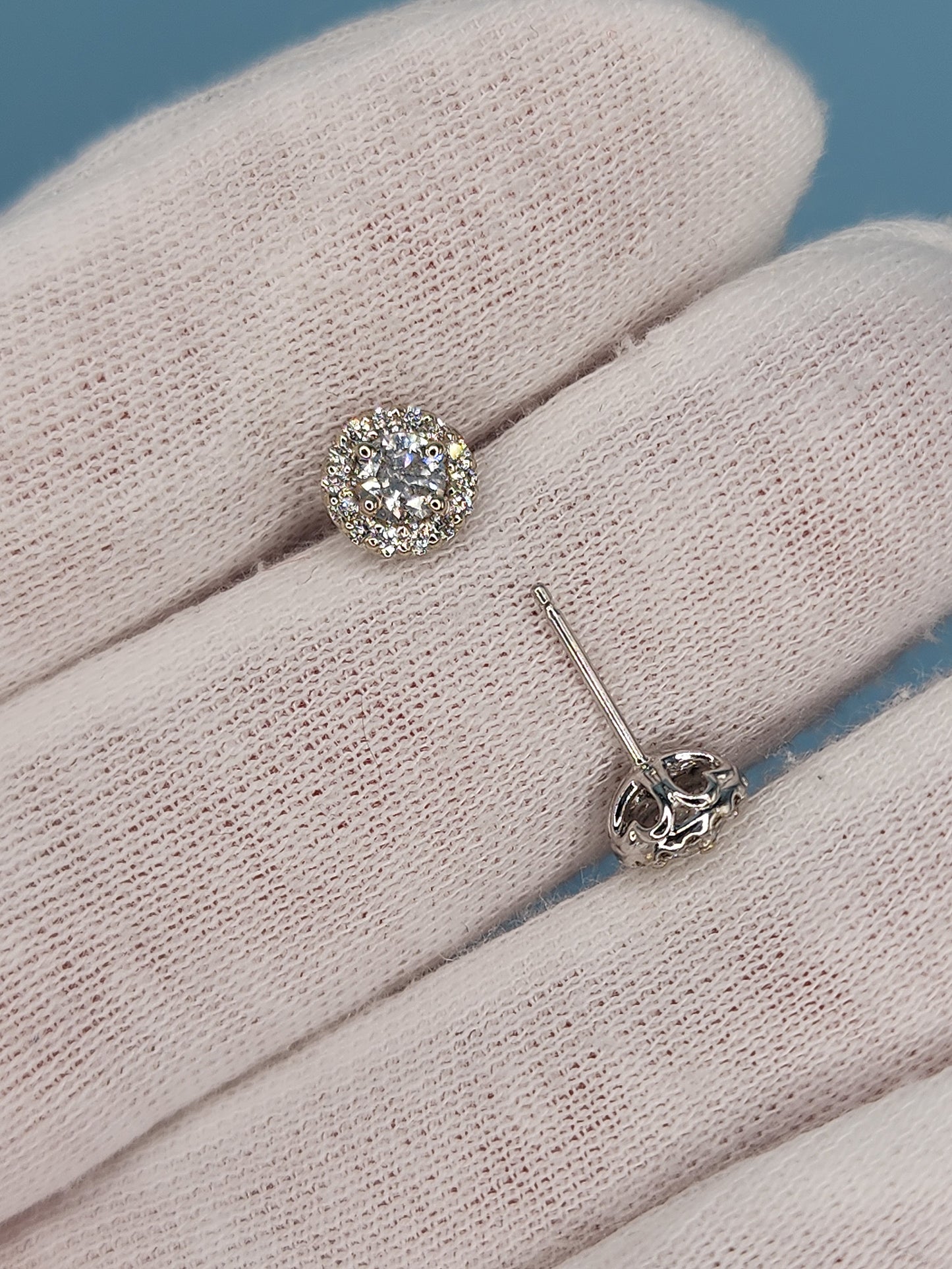Classic Halo Design Diamond Stud Earrings in 14k White Gold