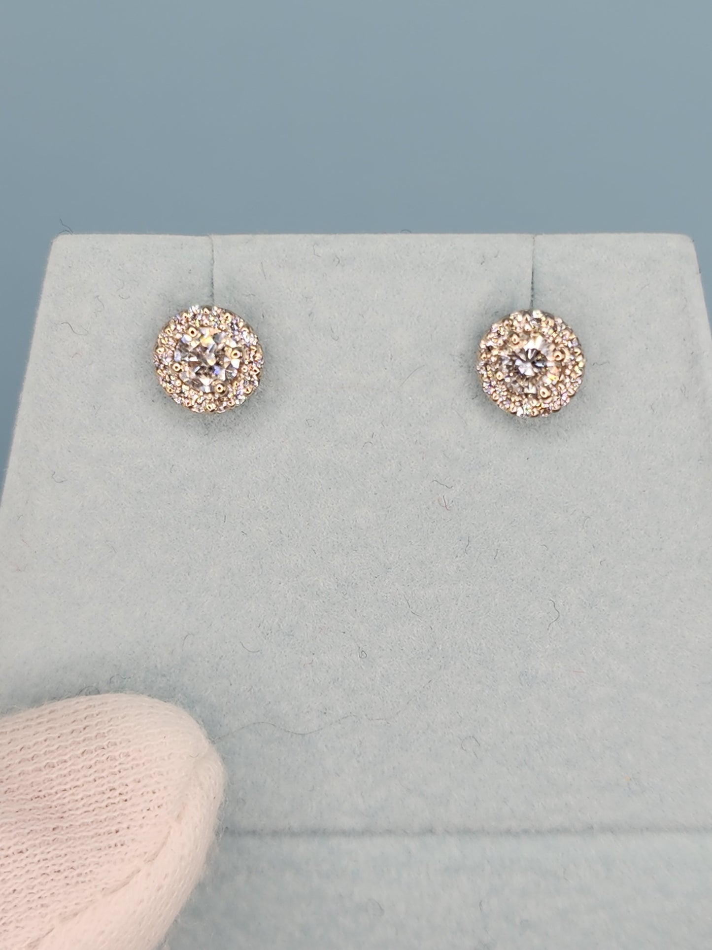 Classic Halo Design Diamond Stud Earrings in 14k White Gold