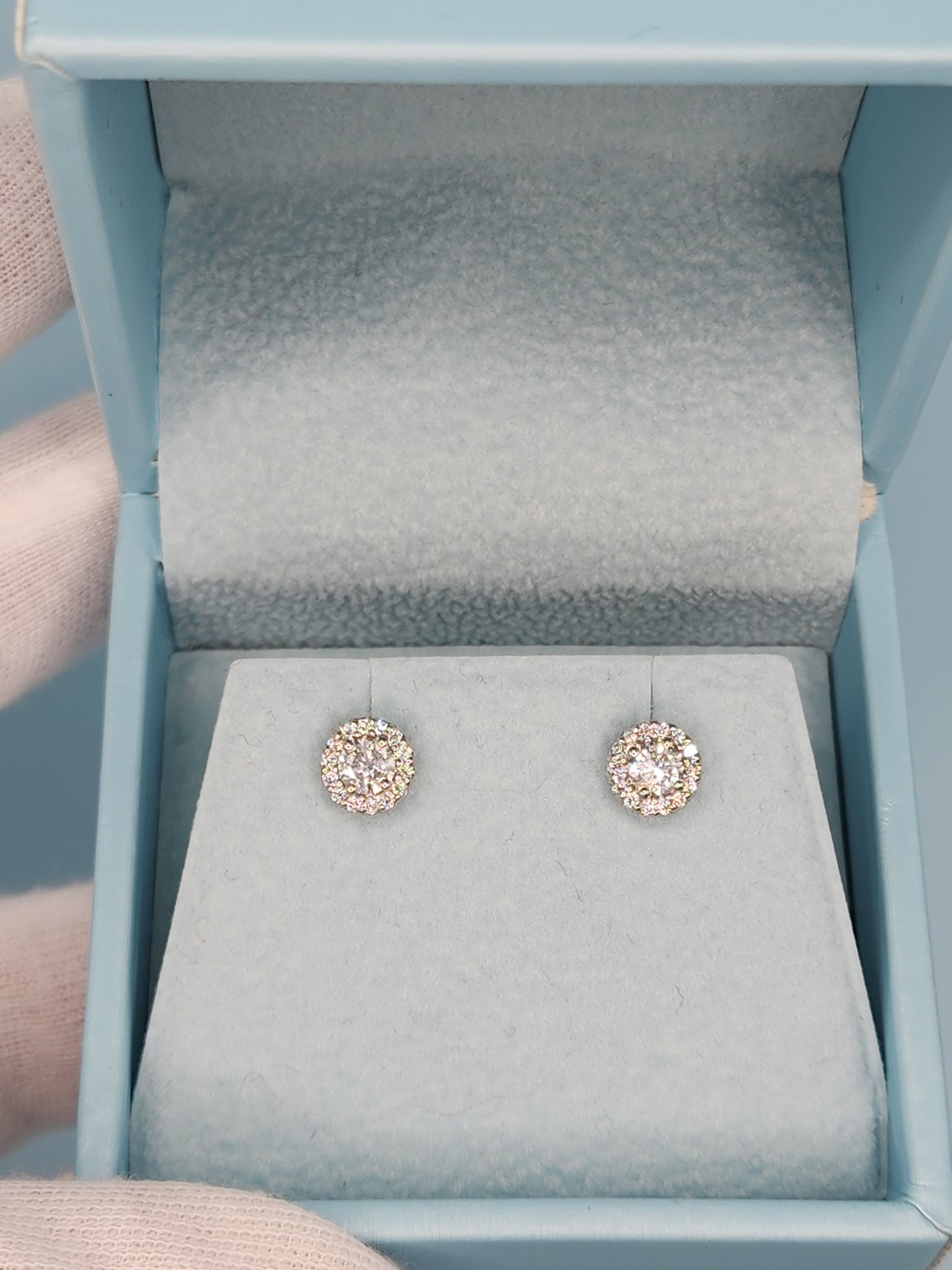 Classic Halo Design Diamond Stud Earrings in 14k White Gold