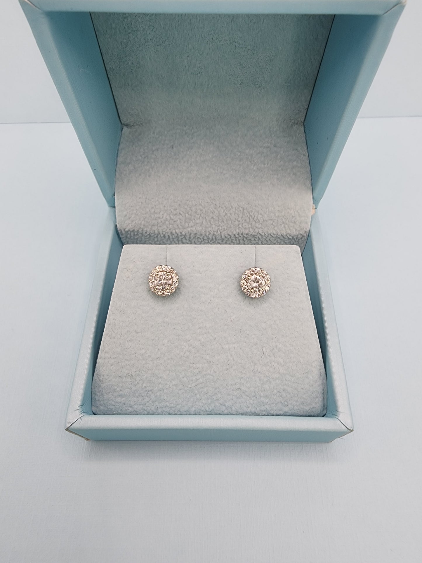 Classic Halo Design Diamond Stud Earrings in 14k White Gold