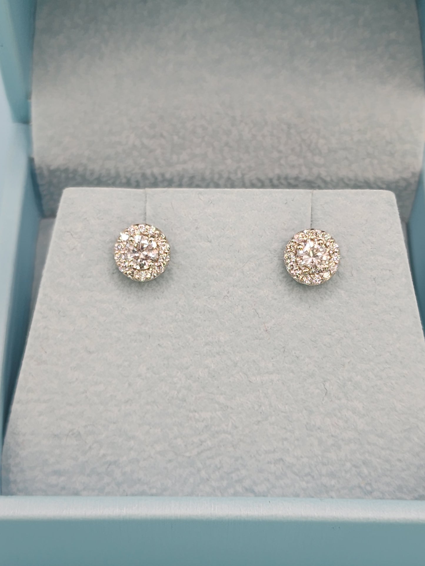 Classic Halo Design Diamond Stud Earrings in 14k White Gold