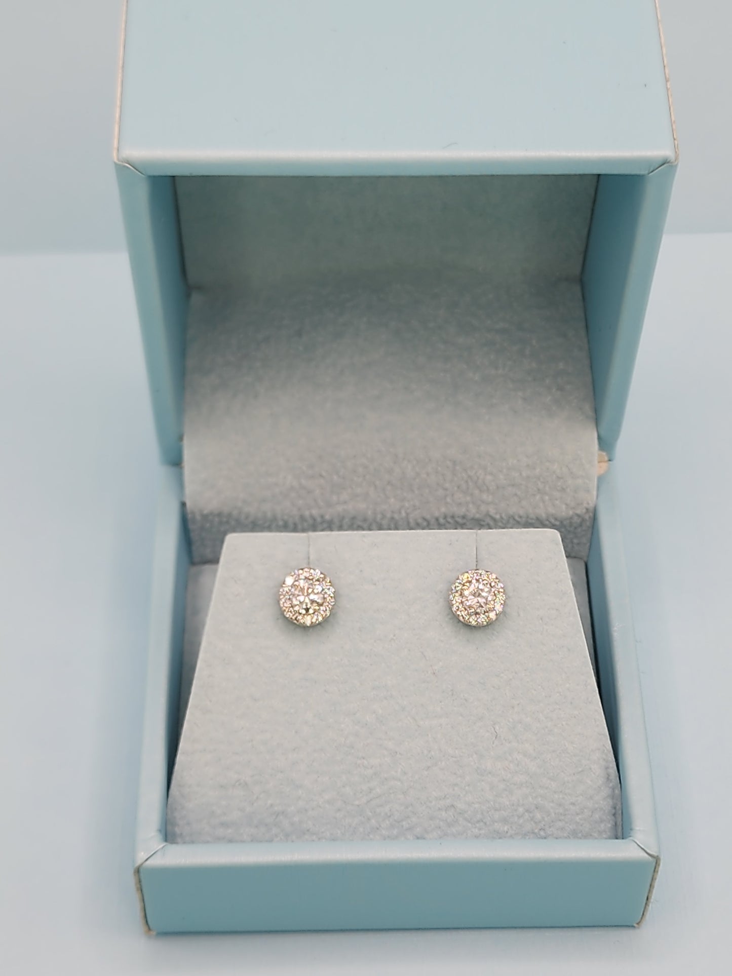Classic Halo Design Diamond Stud Earrings in 14k White Gold