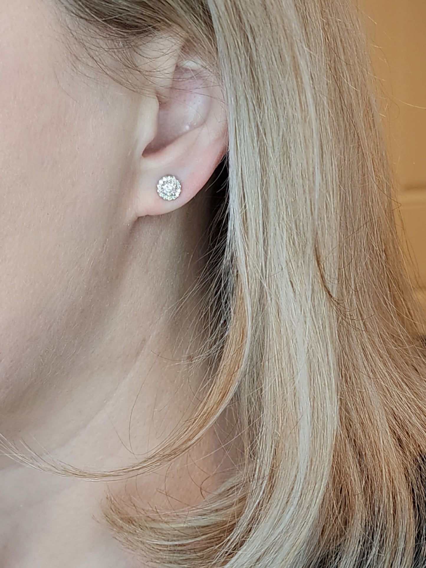 Classic Halo Design Diamond Stud Earrings in 14k White Gold