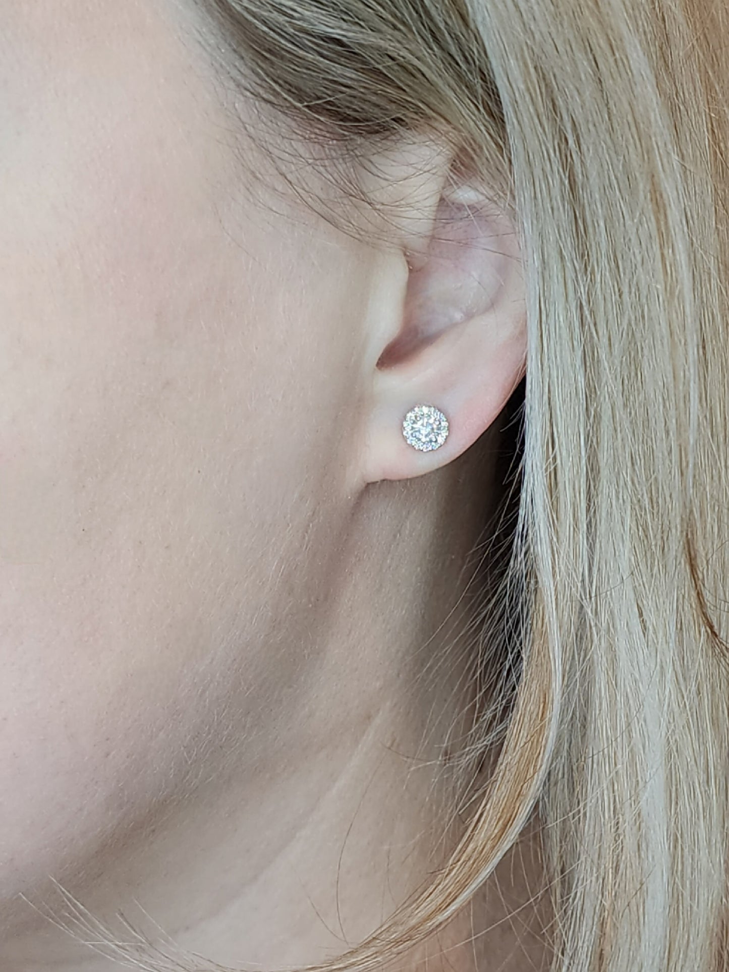 Classic Halo Design Diamond Stud Earrings in 14k White Gold