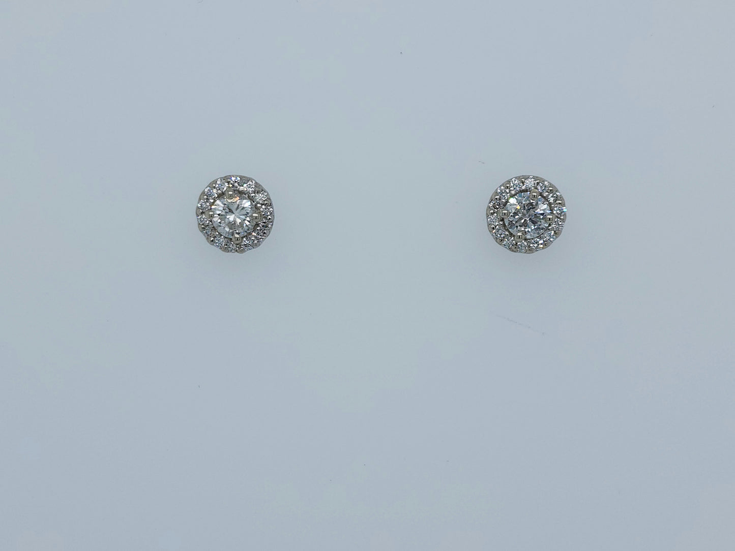 Classic Halo Design Diamond Stud Earrings in 14k White Gold
