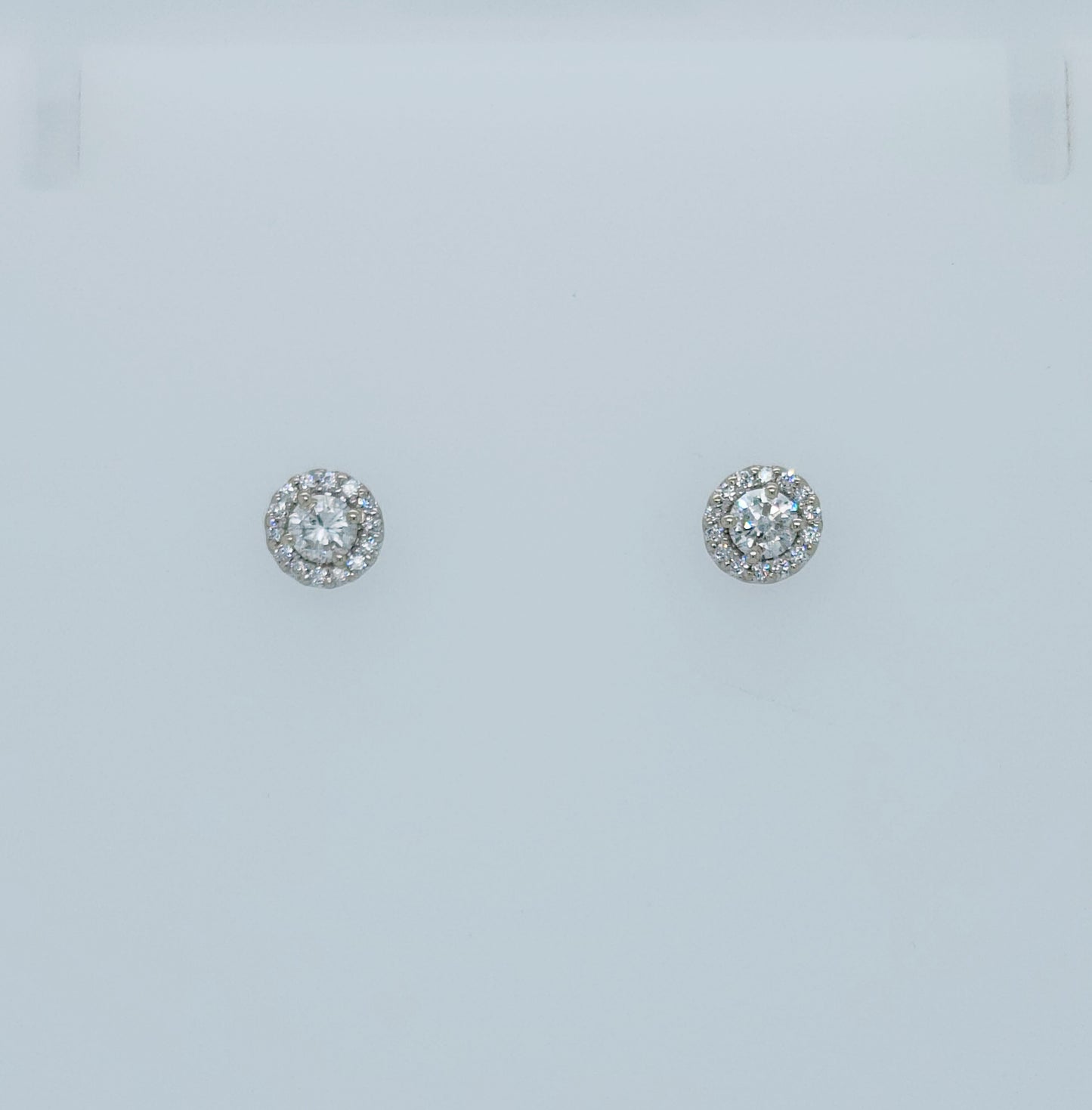 Classic Halo Design Diamond Stud Earrings in 14k White Gold