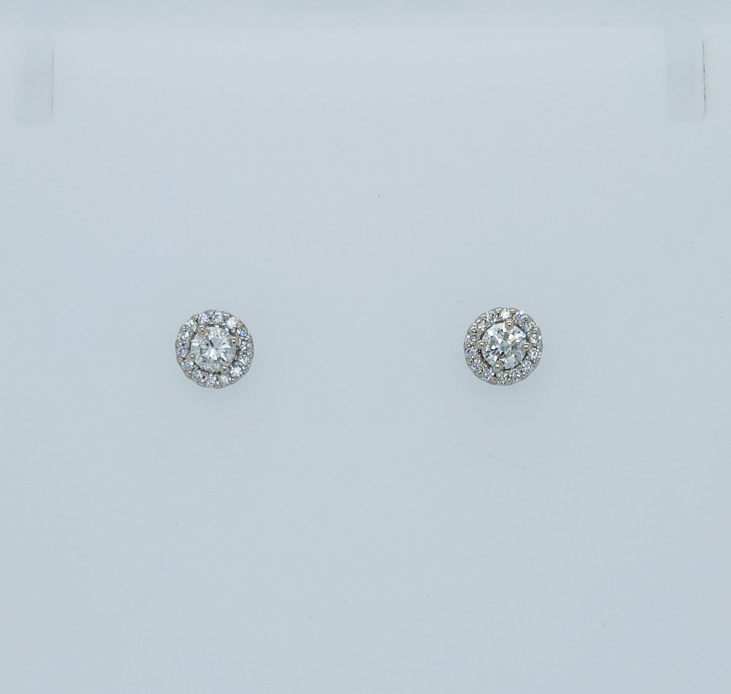 Classic Halo Design Diamond Stud Earrings in 14k White Gold