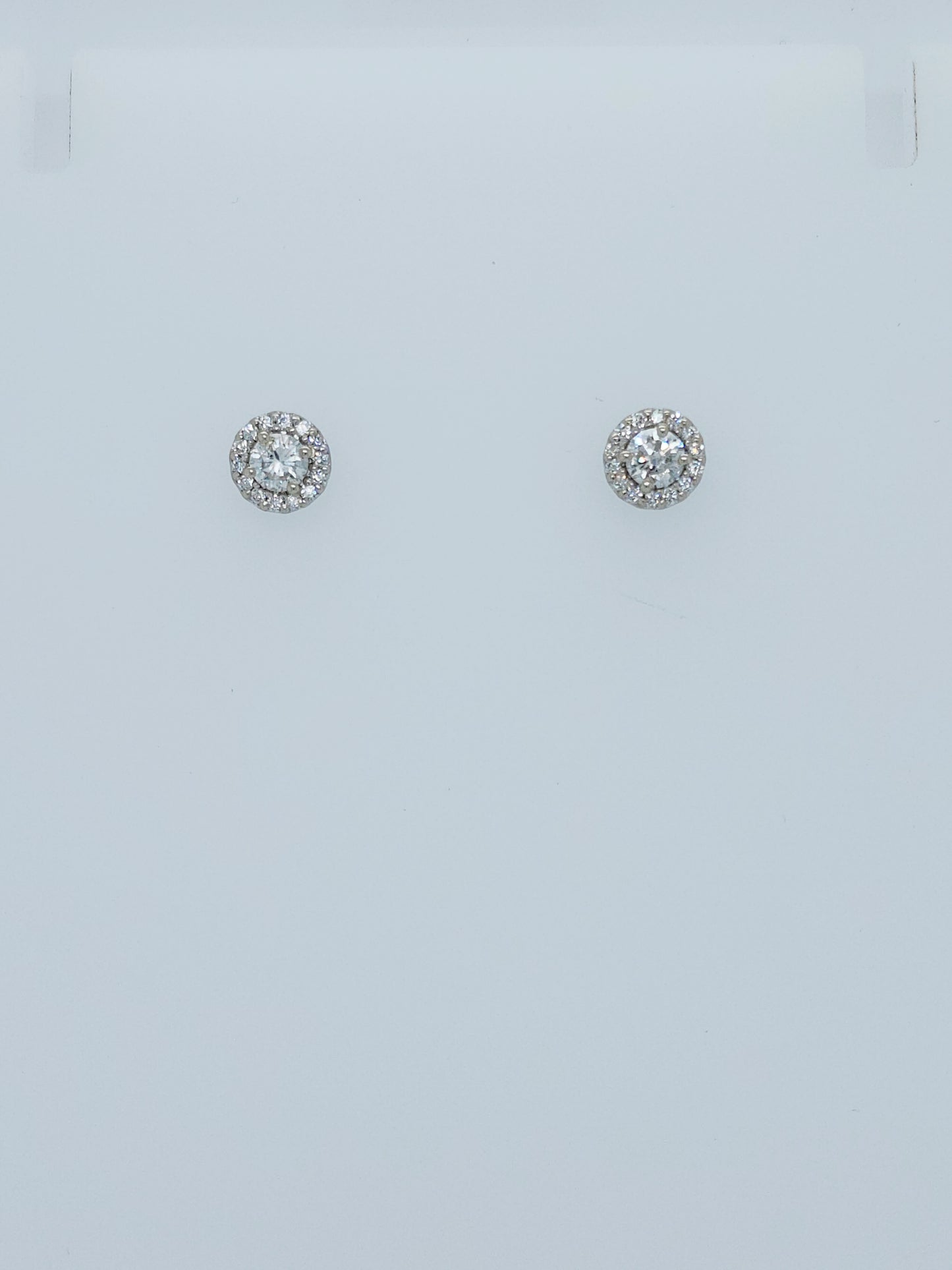 Classic Halo Design Diamond Stud Earrings in 14k White Gold
