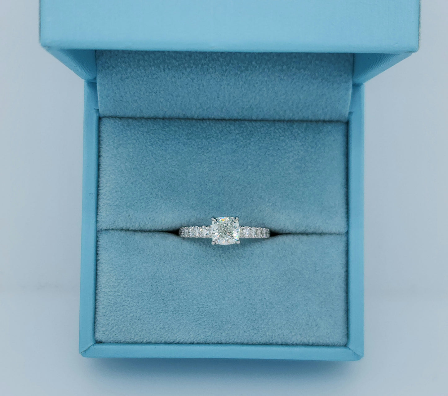 GIA 1.01 ct Cushion Cut Natural Diamond Engagement Ring in 14k White Gold