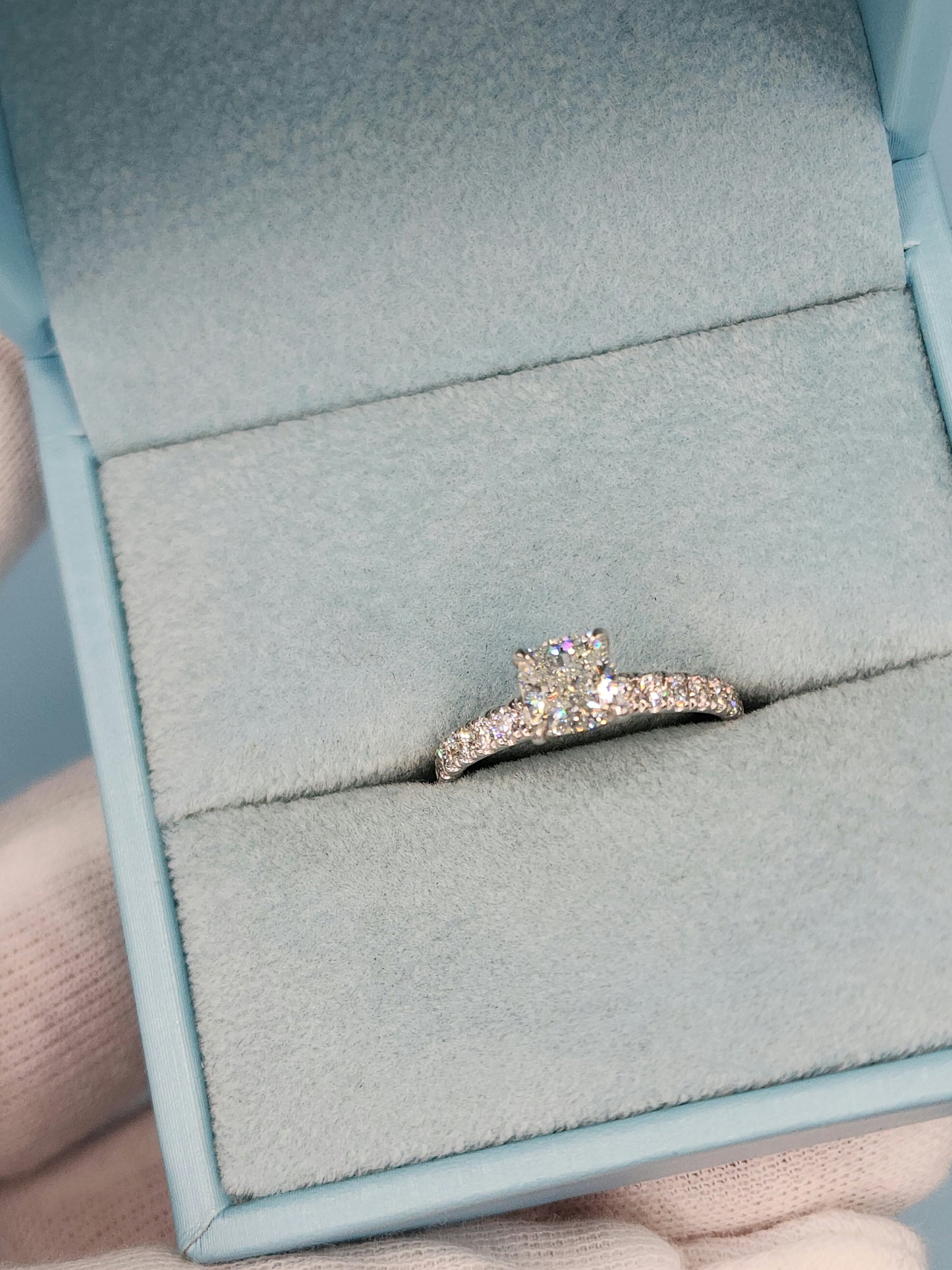 GIA 1.01 ct Cushion Cut Natural Diamond Engagement Ring in 14k White Gold