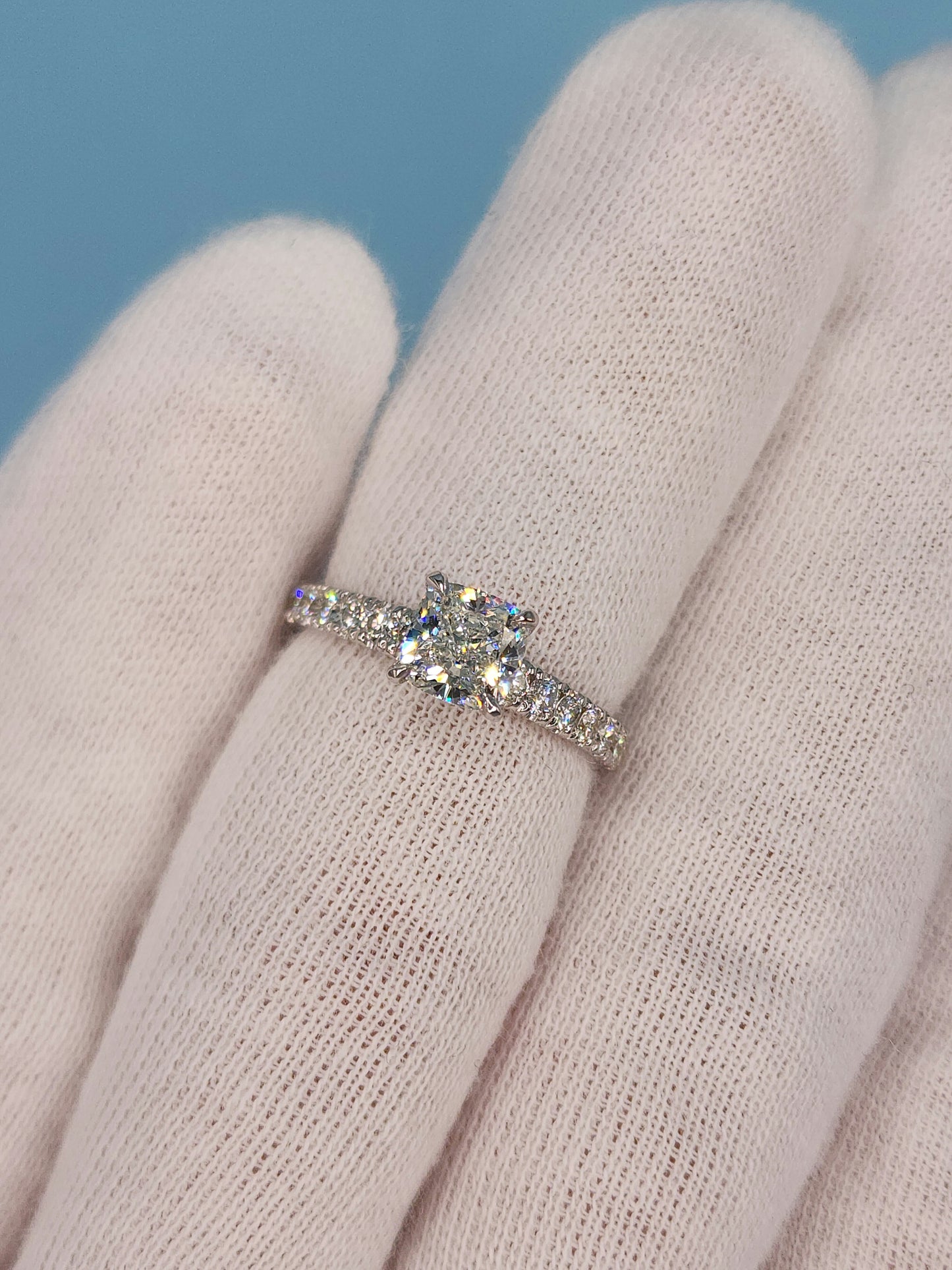 GIA 1.01 ct Cushion Cut Natural Diamond Engagement Ring in 14k White Gold