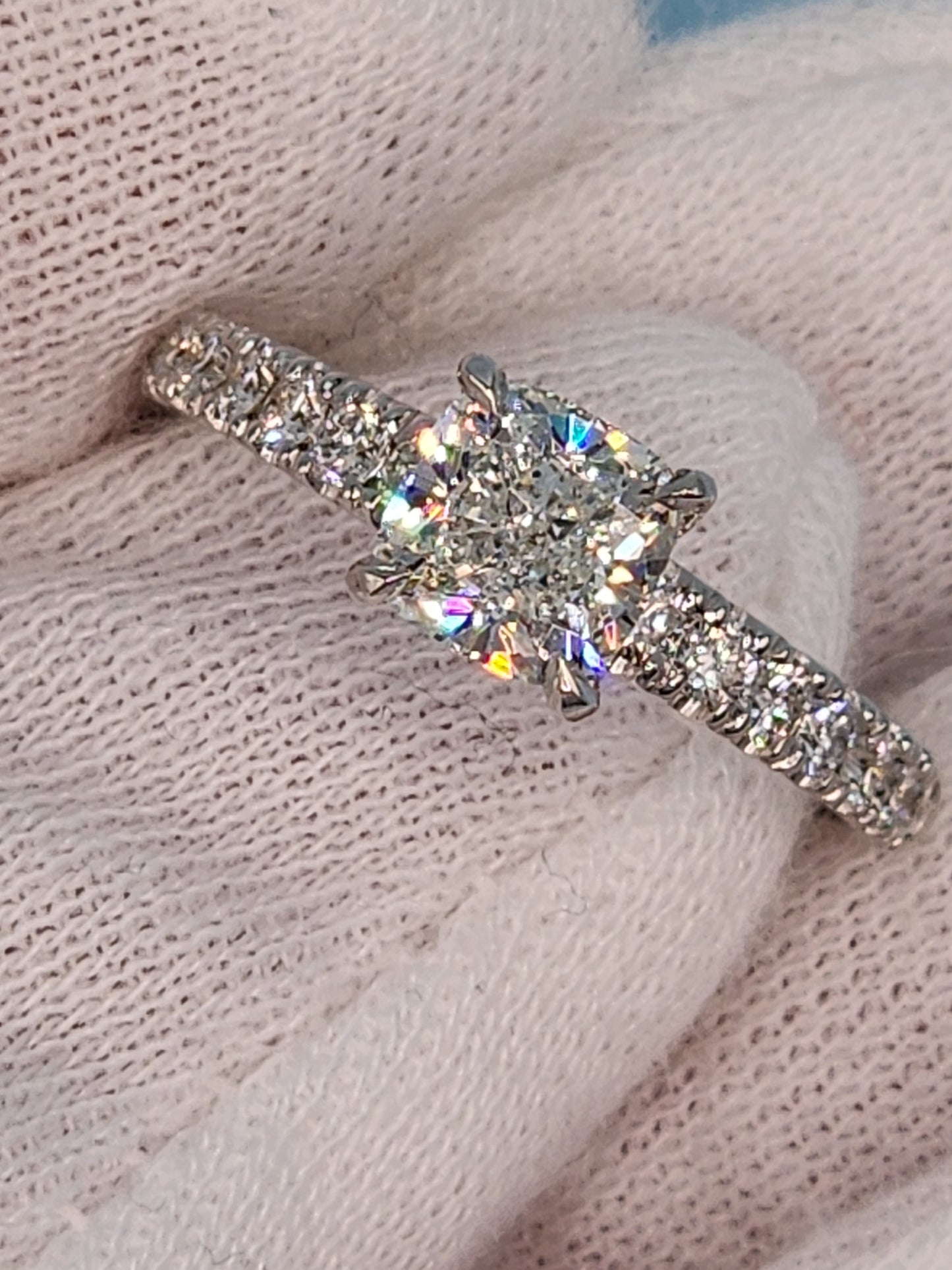 GIA 1.01 ct Cushion Cut Natural Diamond Engagement Ring in 14k White Gold