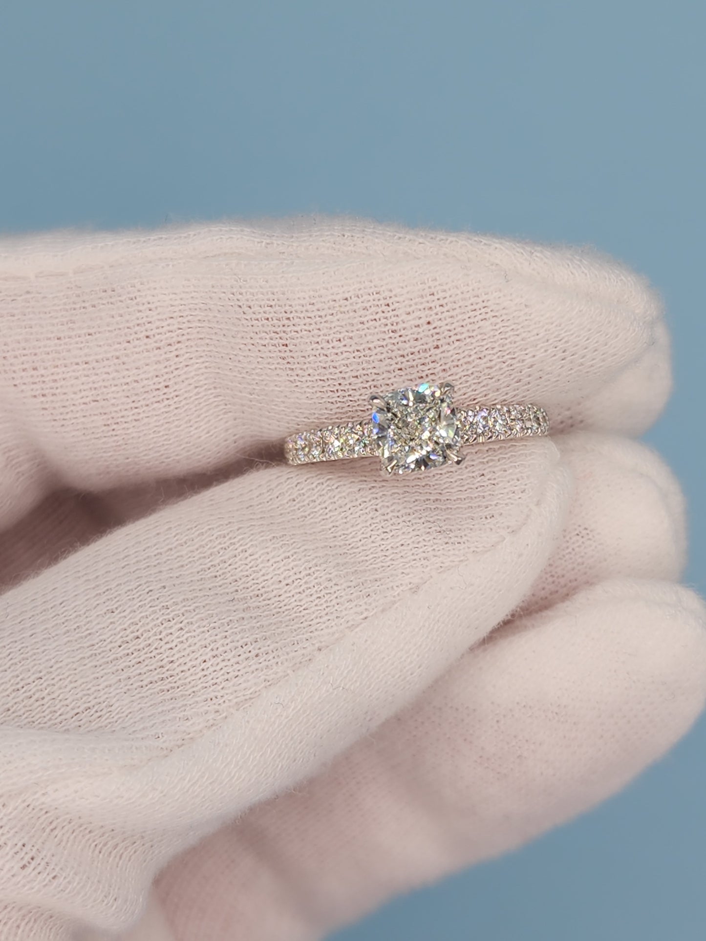 GIA 1.01 ct Cushion Cut Natural Diamond Engagement Ring in 14k White Gold