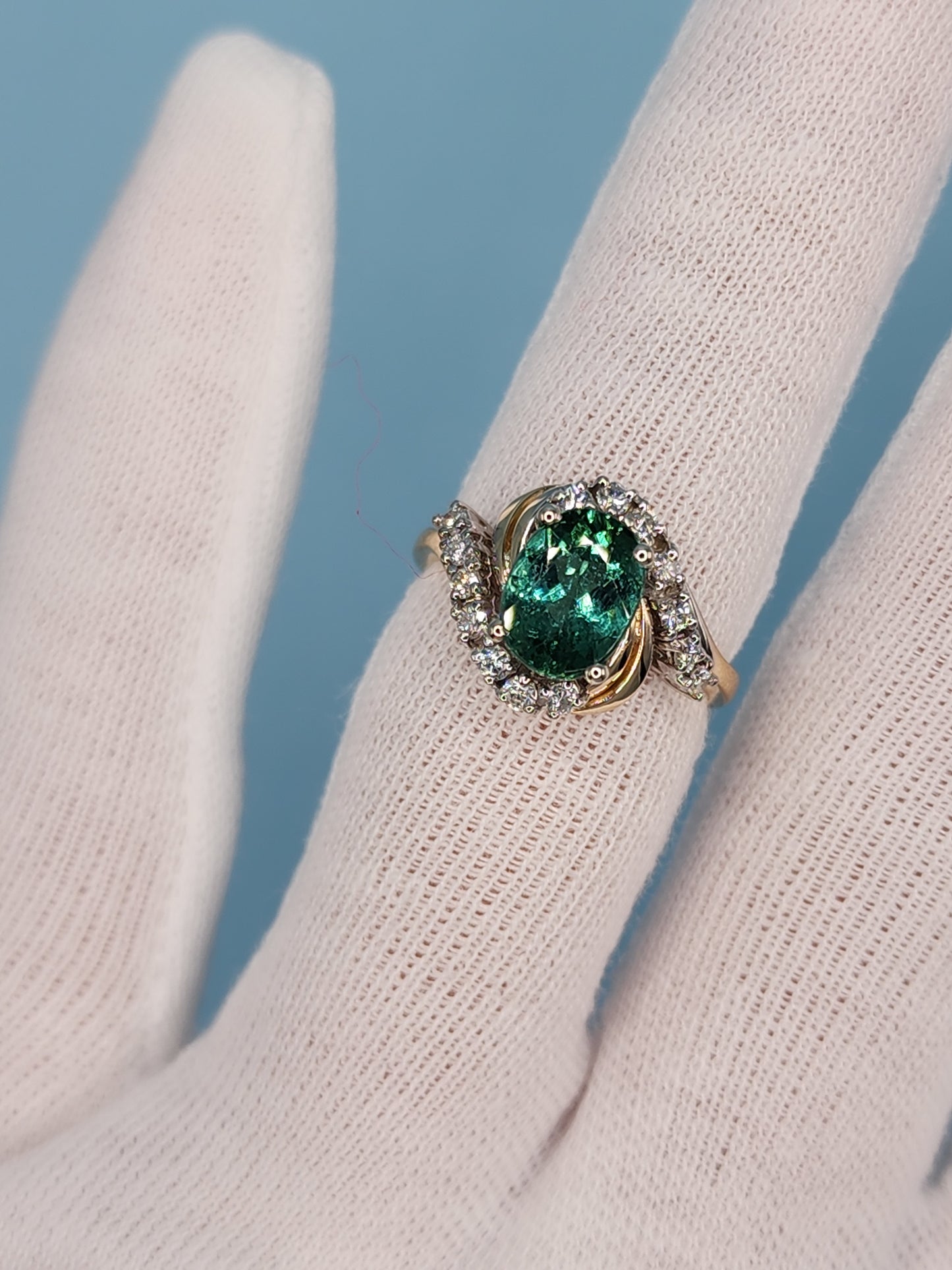 Light Green Tourmaline Ring with Diamonds in Rose and White Gold