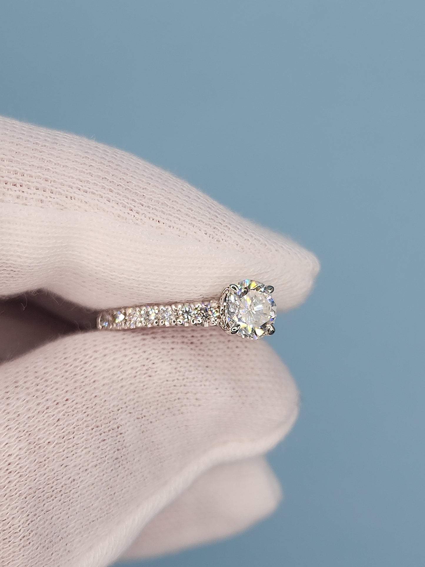 0.90 ct Natural Diamond French Pavé Ring in 14k White Gold
