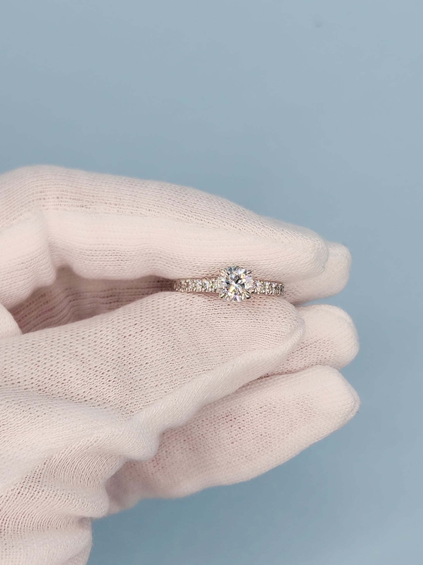 0.90 ct Natural Diamond French Pavé Ring in 14k White Gold