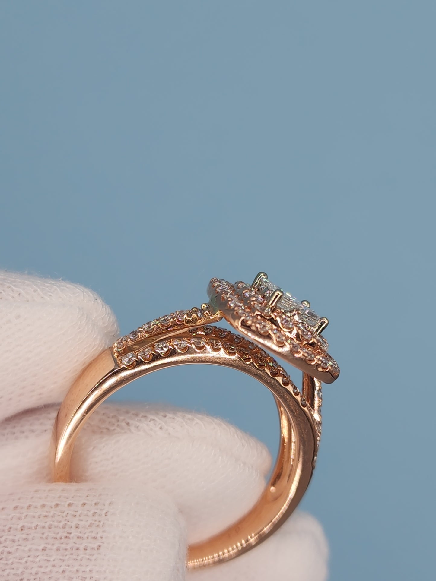 Ladies Double Halo Diamond Cluster Engagement/Anniversary Ring in 14k Rose Gold