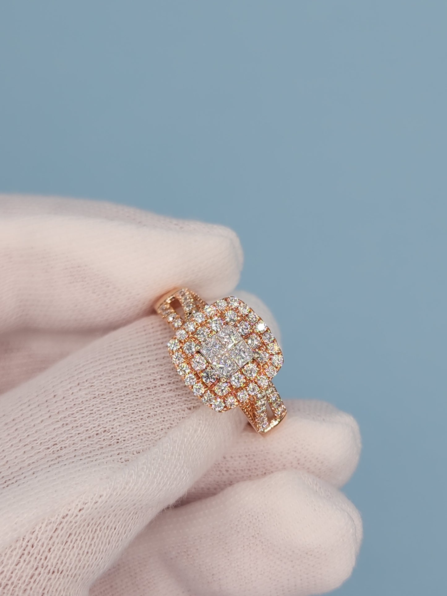 Ladies Double Halo Diamond Cluster Engagement/Anniversary Ring in 14k Rose Gold