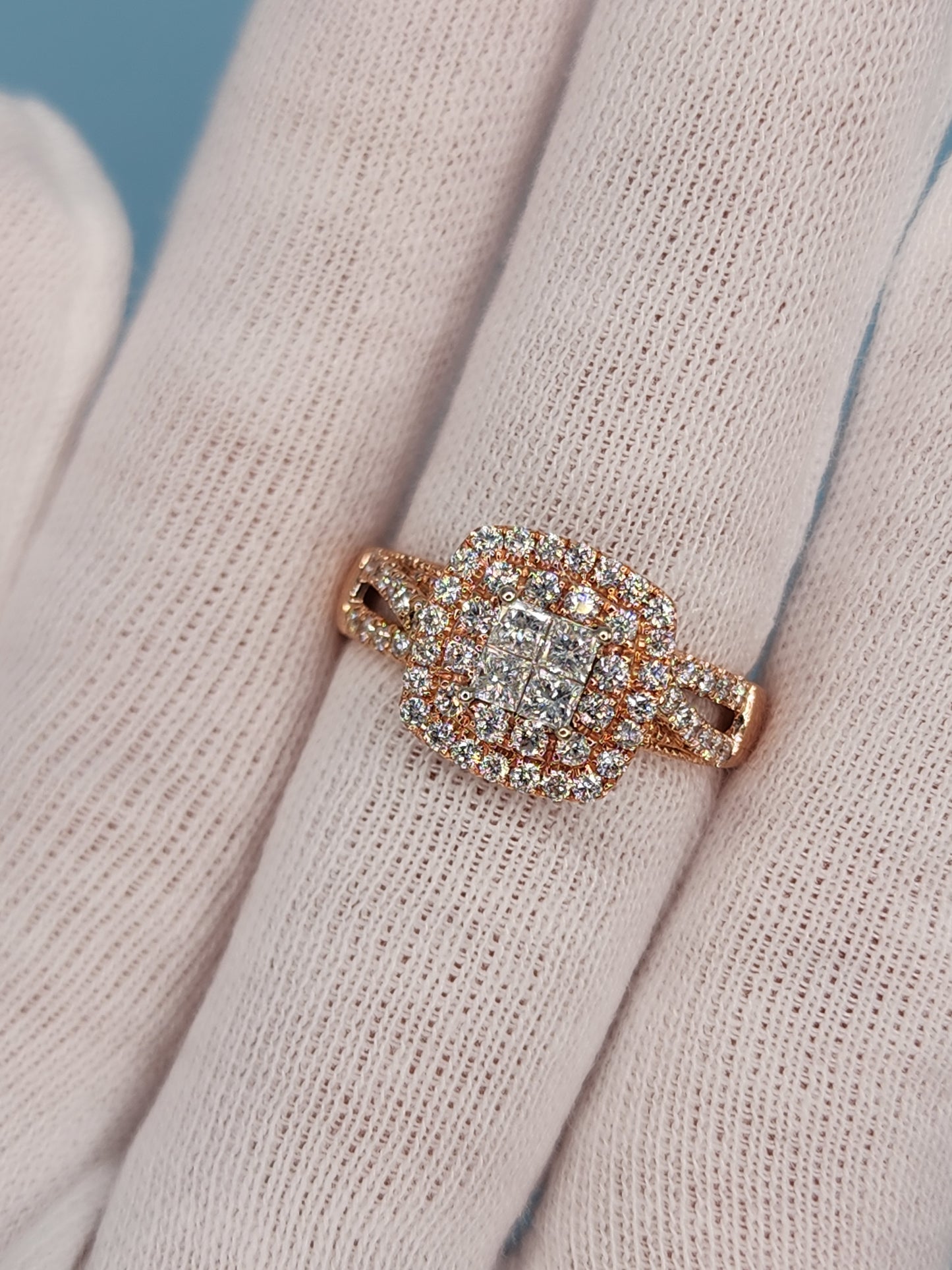 Ladies Double Halo Diamond Cluster Engagement/Anniversary Ring in 14k Rose Gold