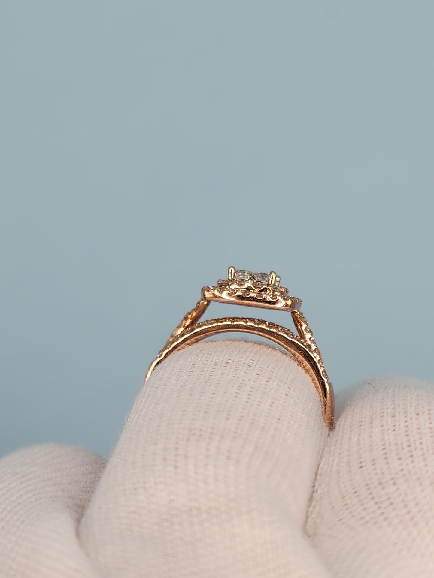 Ladies Double Halo Diamond Cluster Engagement/Anniversary Ring in 14k Rose Gold