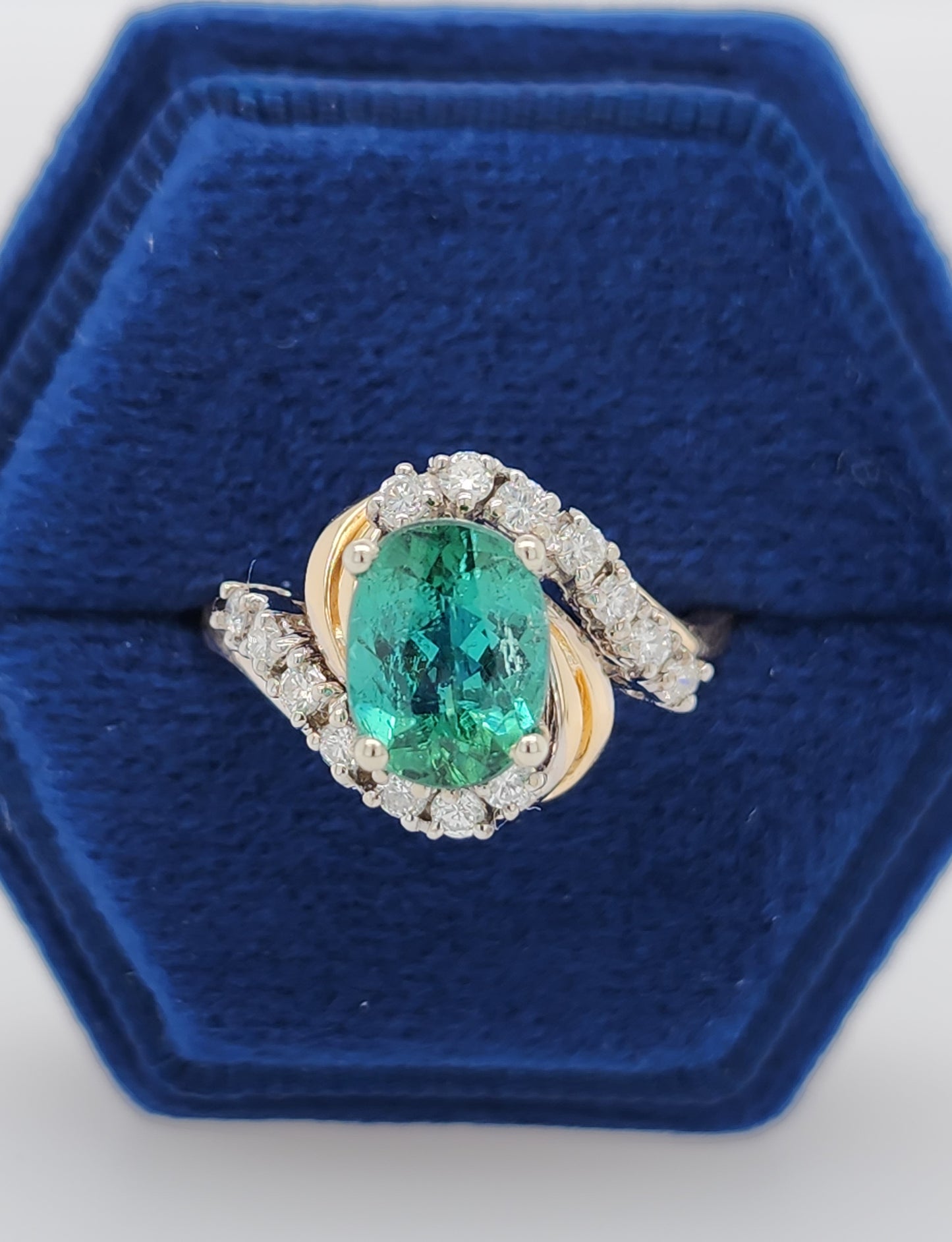 Light Green Tourmaline Ring with Diamonds in Rose and White Gold
