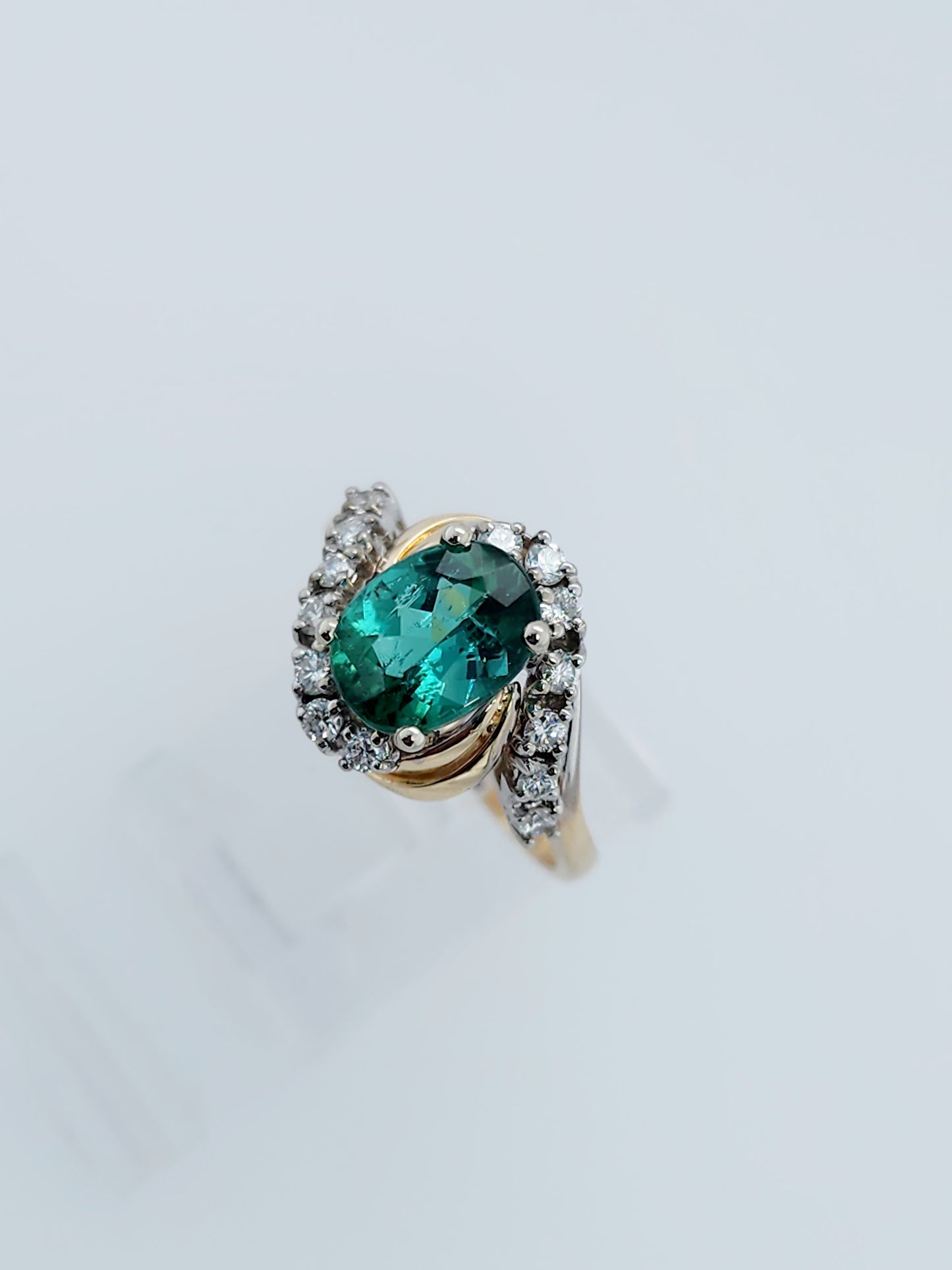 Light Green Tourmaline Ring with Diamonds in Rose and White Gold