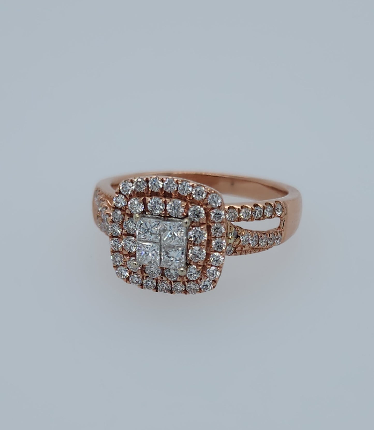 Ladies Double Halo Diamond Cluster Engagement/Anniversary Ring in 14k Rose Gold