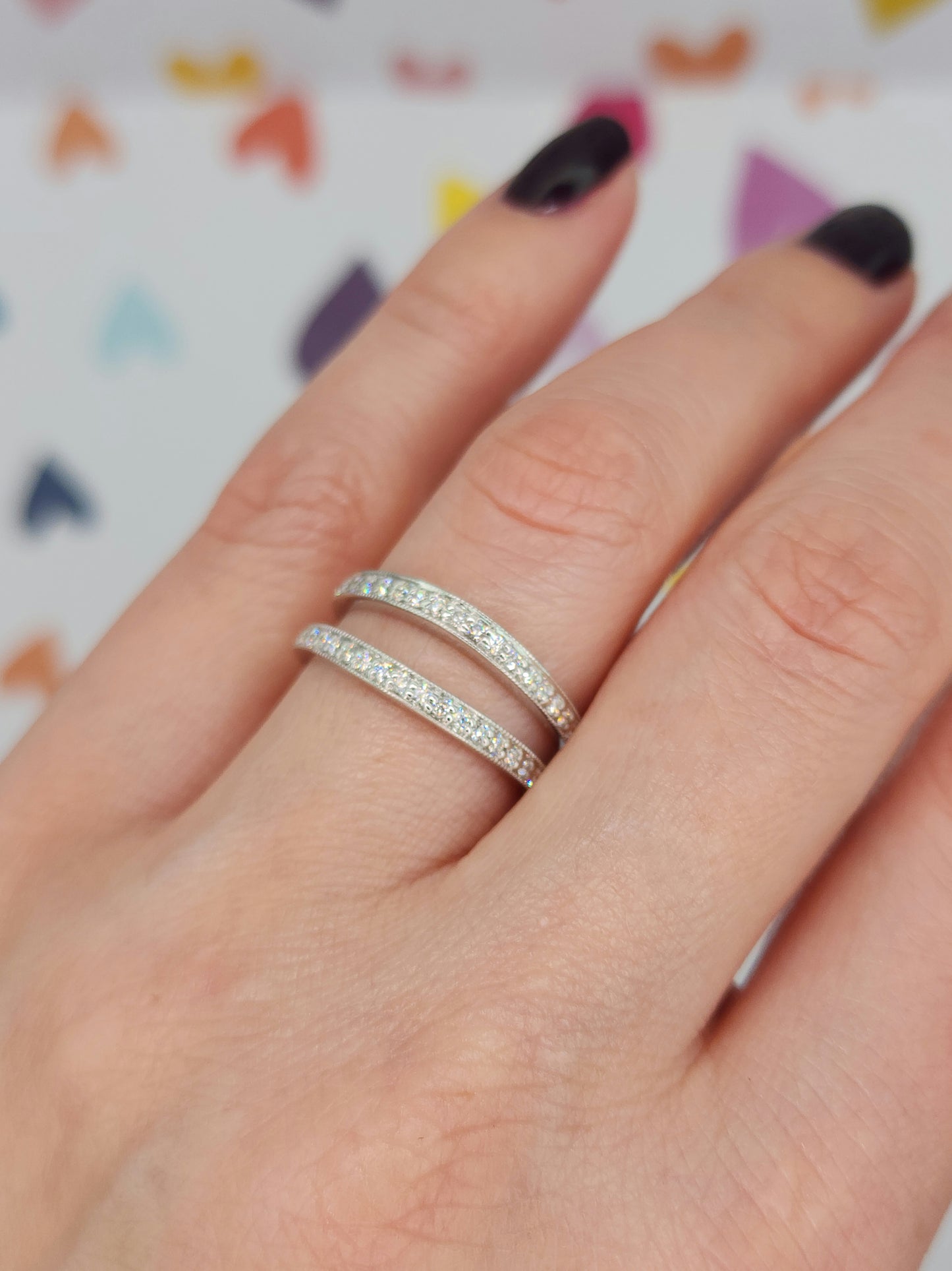 Curved 0.40 ct Natural Diamond Ring Enhancer with Milgrain Design in 14k White Gold