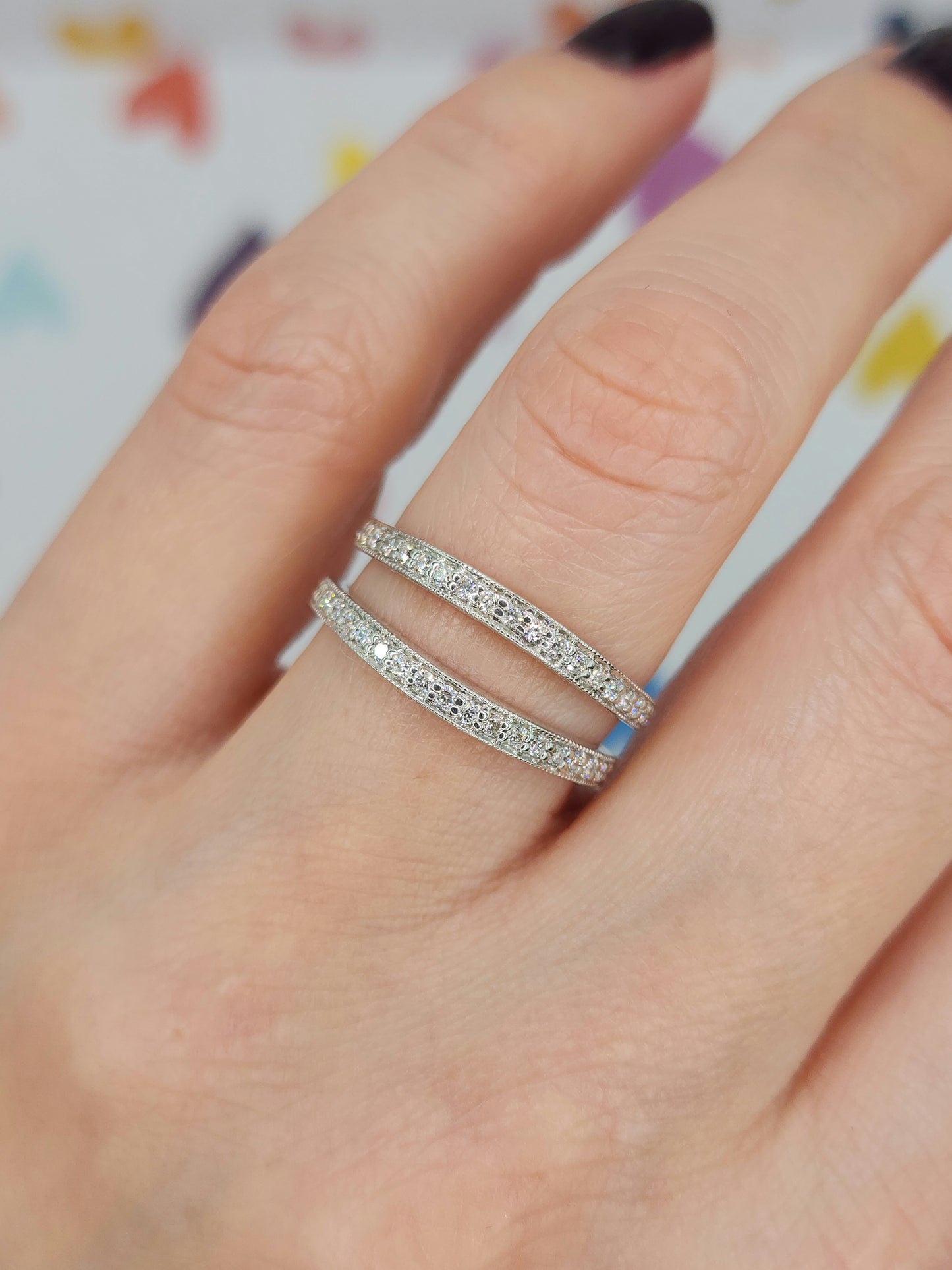 Curved 0.40 ct Natural Diamond Ring Enhancer with Milgrain Design in 14k White Gold