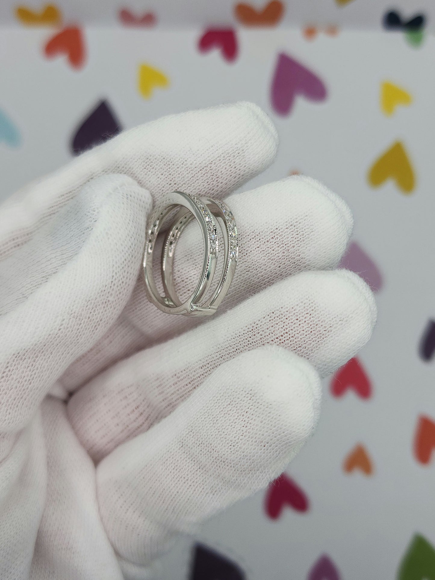 Curved 0.40 ct Natural Diamond Ring Enhancer with Milgrain Design in 14k White Gold