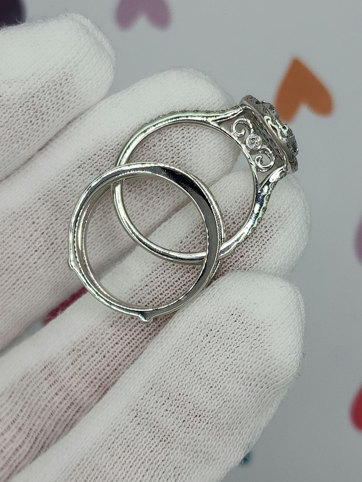 Curved 0.40 ct Natural Diamond Ring Enhancer with Milgrain Design in 14k White Gold