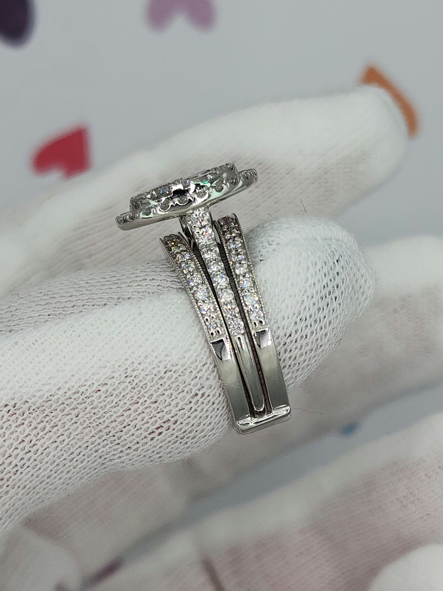 Curved 0.40 ct Natural Diamond Ring Enhancer with Milgrain Design in 14k White Gold