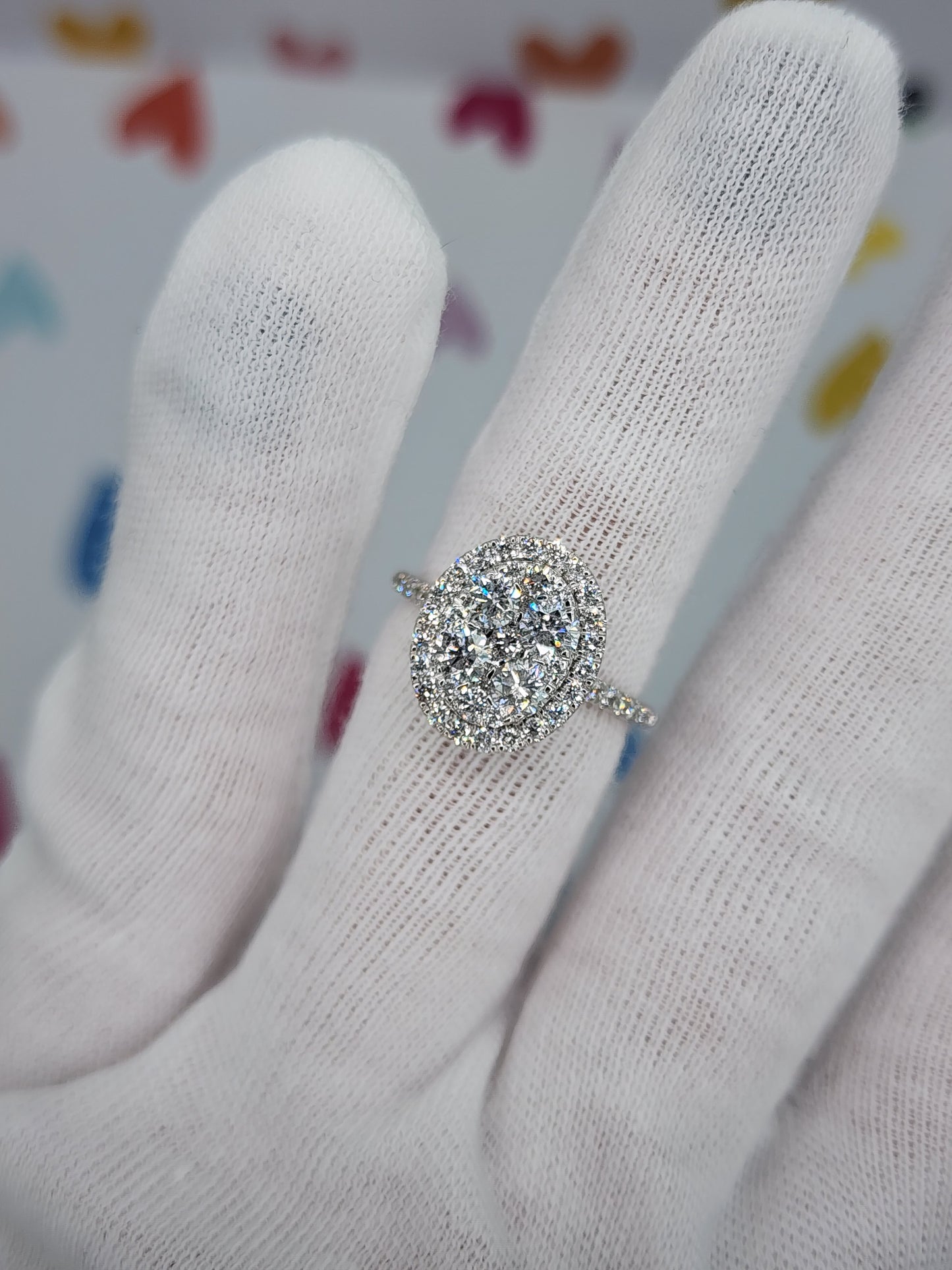 1 ct Round Diamond Oval Shape Cluster Ring in 14k White Gold