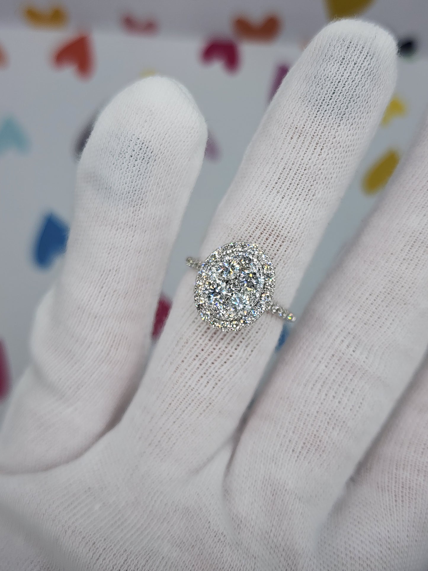 1 ct Round Diamond Oval Shape Cluster Ring in 14k White Gold